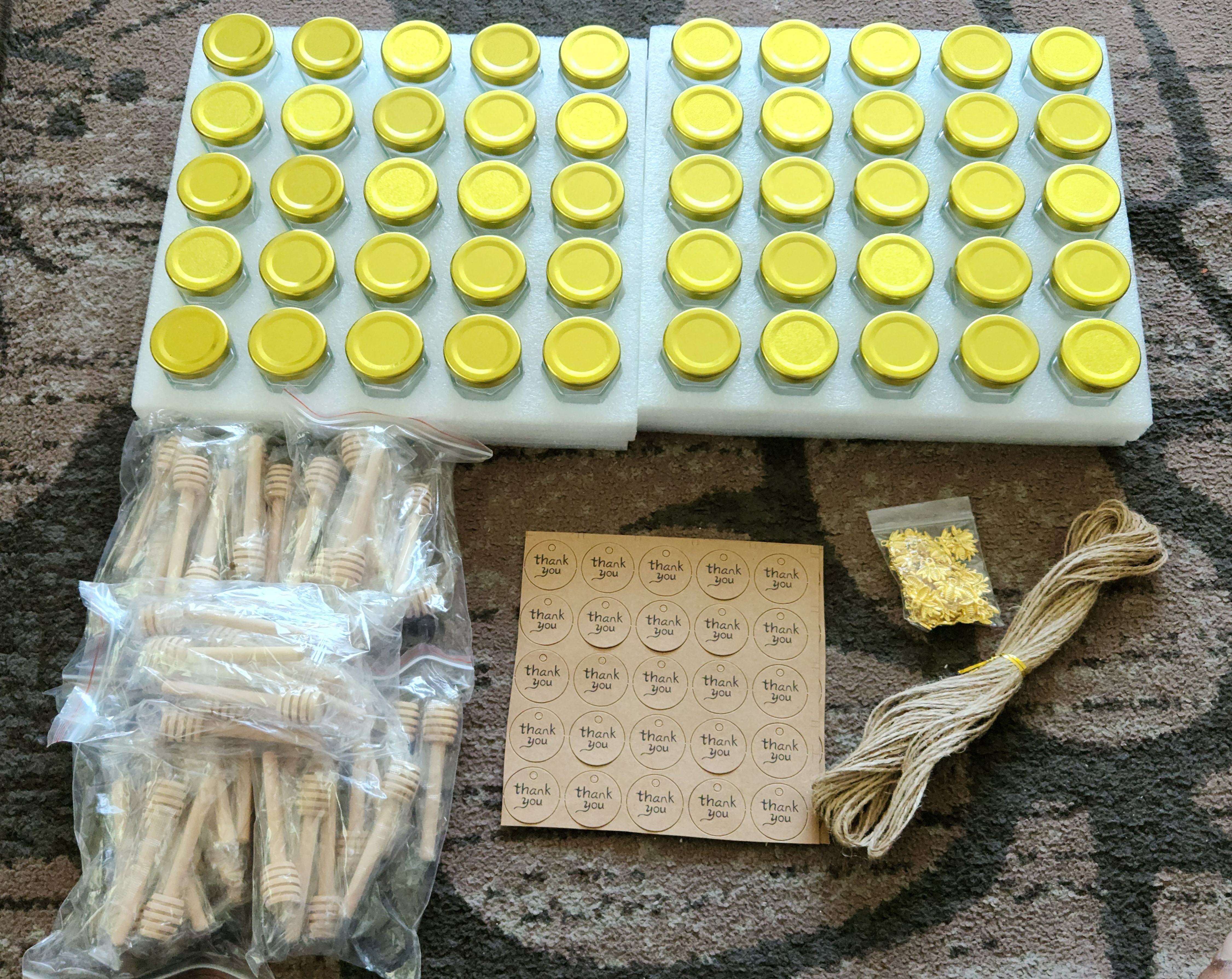 Wedding Favor Honey Jars w/ Dippers – Bulk Lot of ~50 – NEW