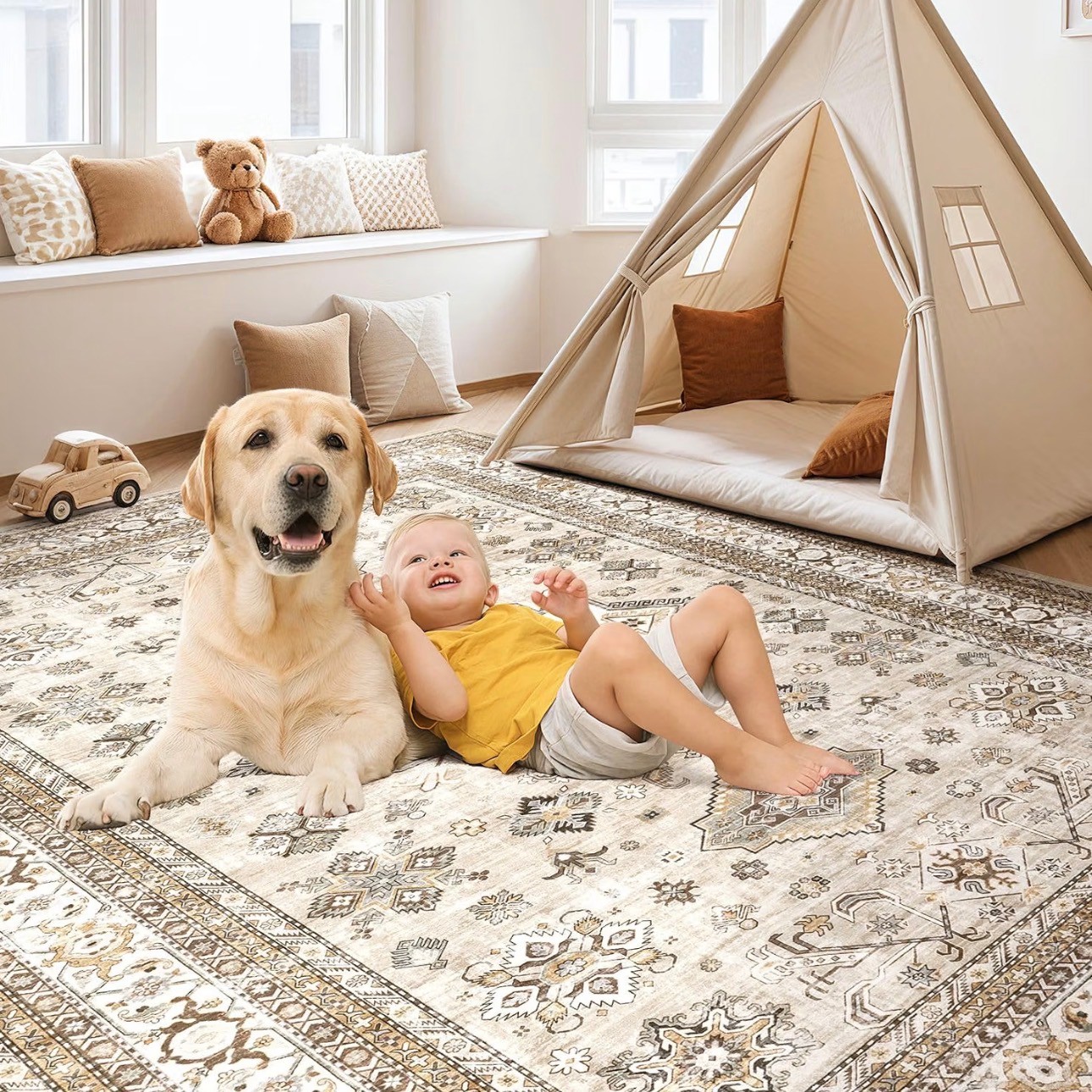 9x12' Area Rug Washable Soft Distressed Oriental Design - photo 4