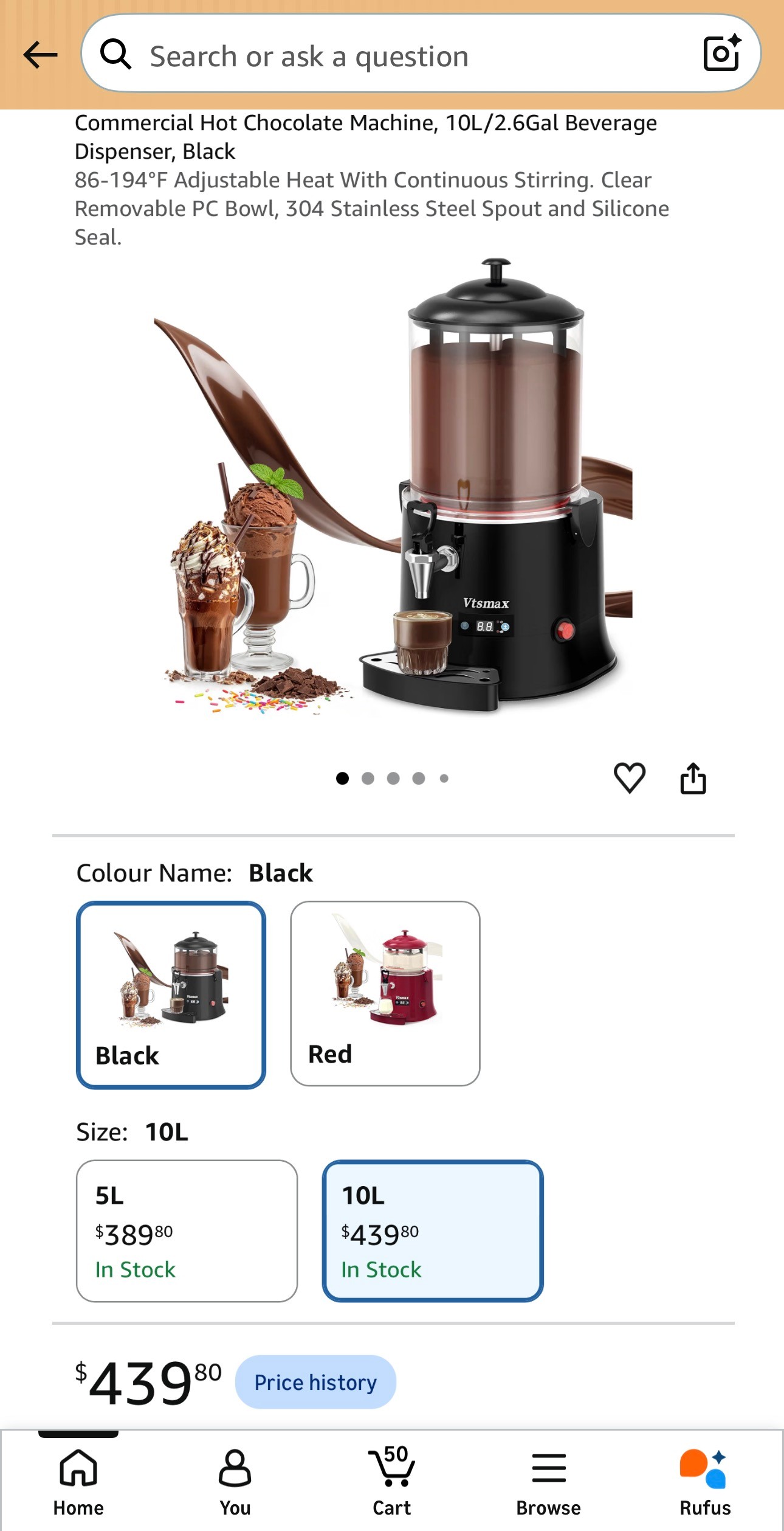 Commercial Hot Chocolate Machine 10L Beverage Dispenser Heat Adj