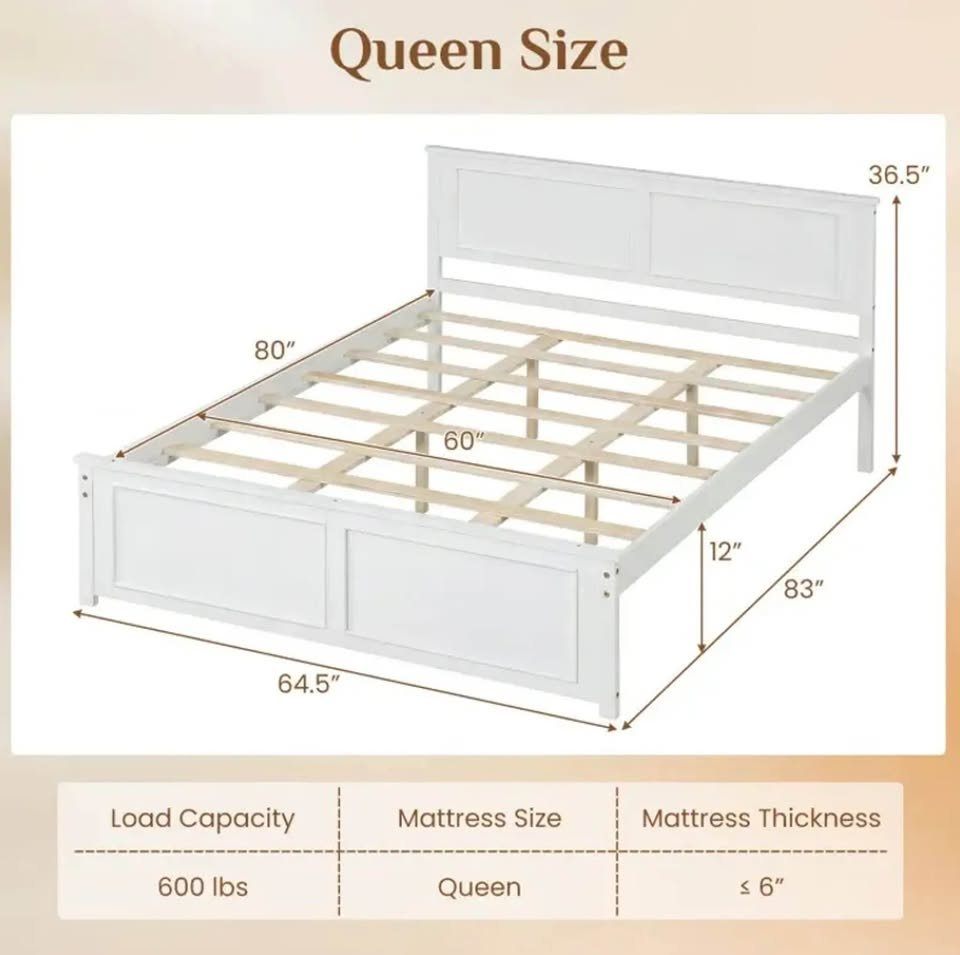 BNIB White Queen Size Platform Bed Frame with Headboard - photo 3