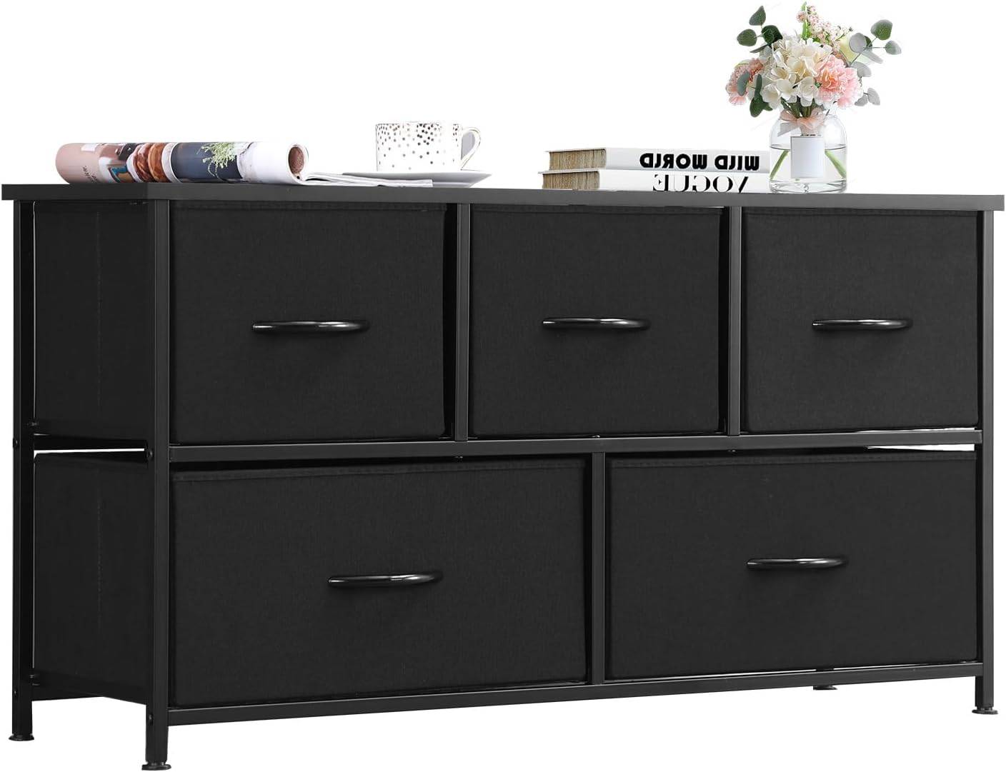 5‐Drawer Fabric Storage Organizer (Black Fabric + Wooden Top) - photo 2