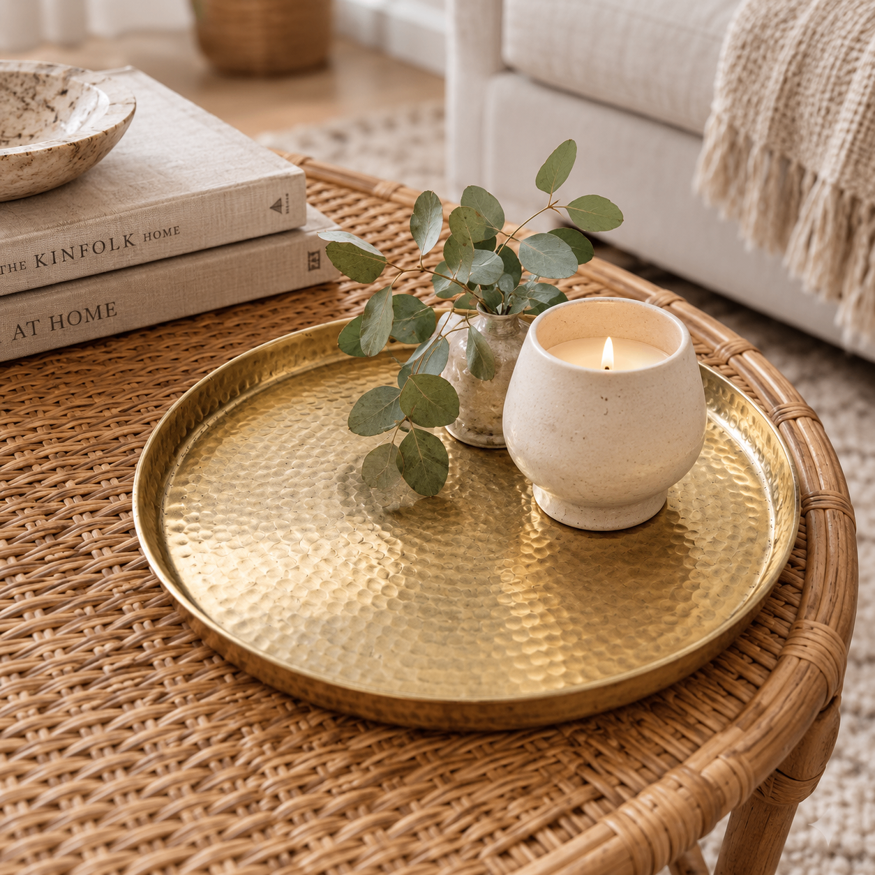 Hammered Brass Round Serving Tray (33cm diameter) - photo 2