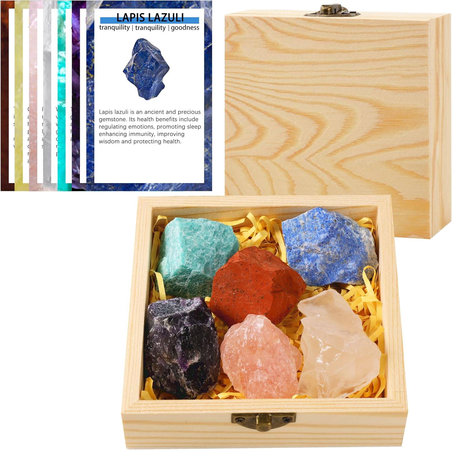 NEW~ 6 Chakra Stones & Crystals Set – Wooden Box
