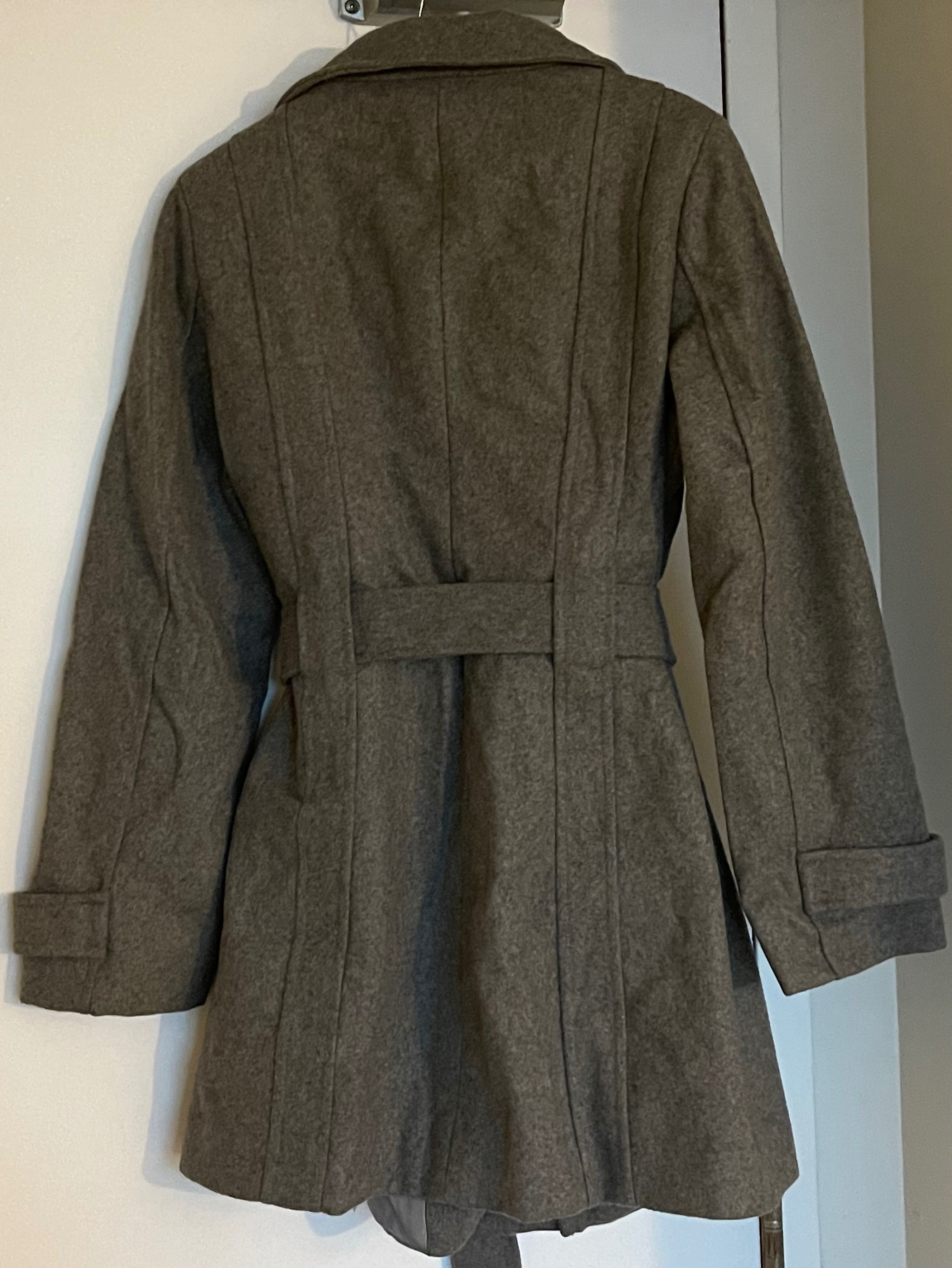 Calvin Klein Grey Wool Belted Coat (Size 6) - photo 3