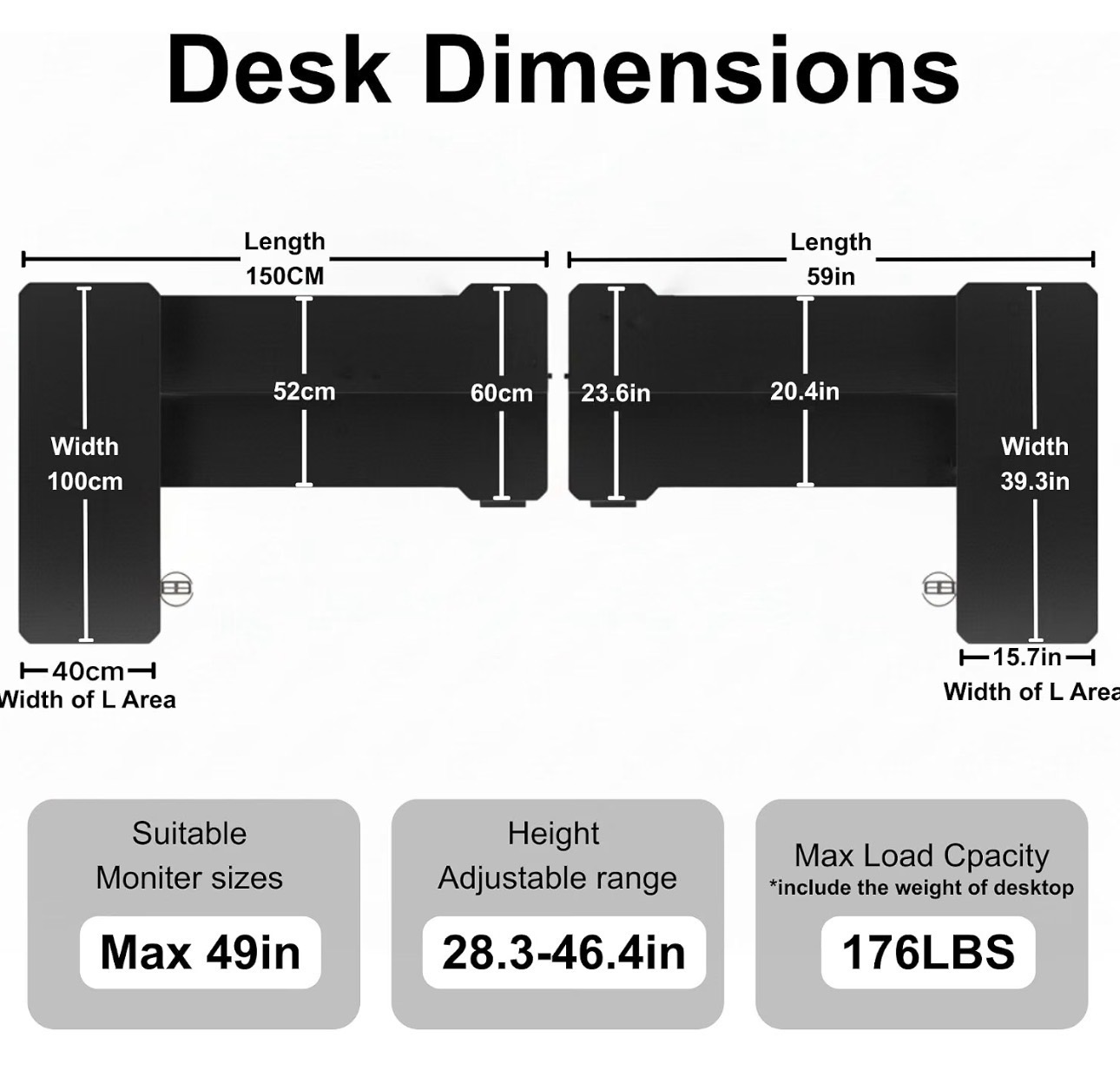 L Shaped Standing Desk 59" Height Adjustable Desk Splice Board - photo 4