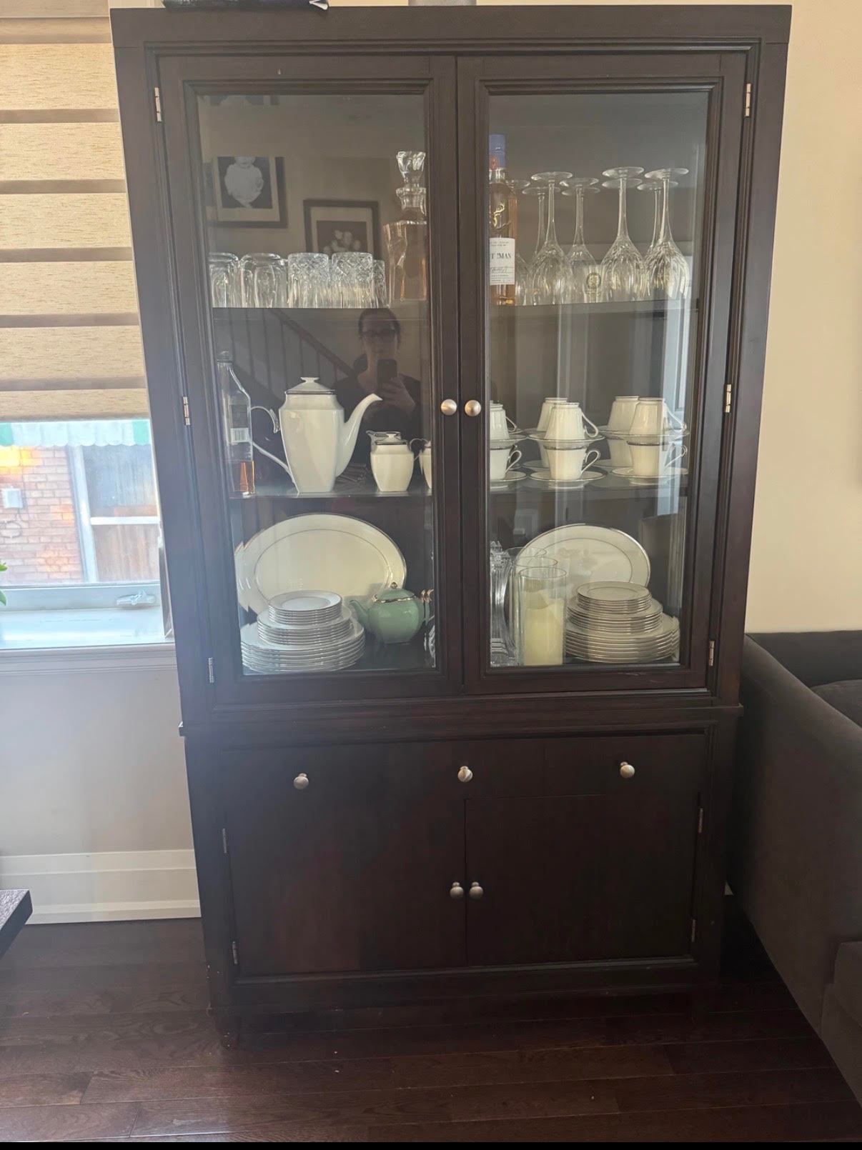 Dark Wood China Cabinet with Glass Doors