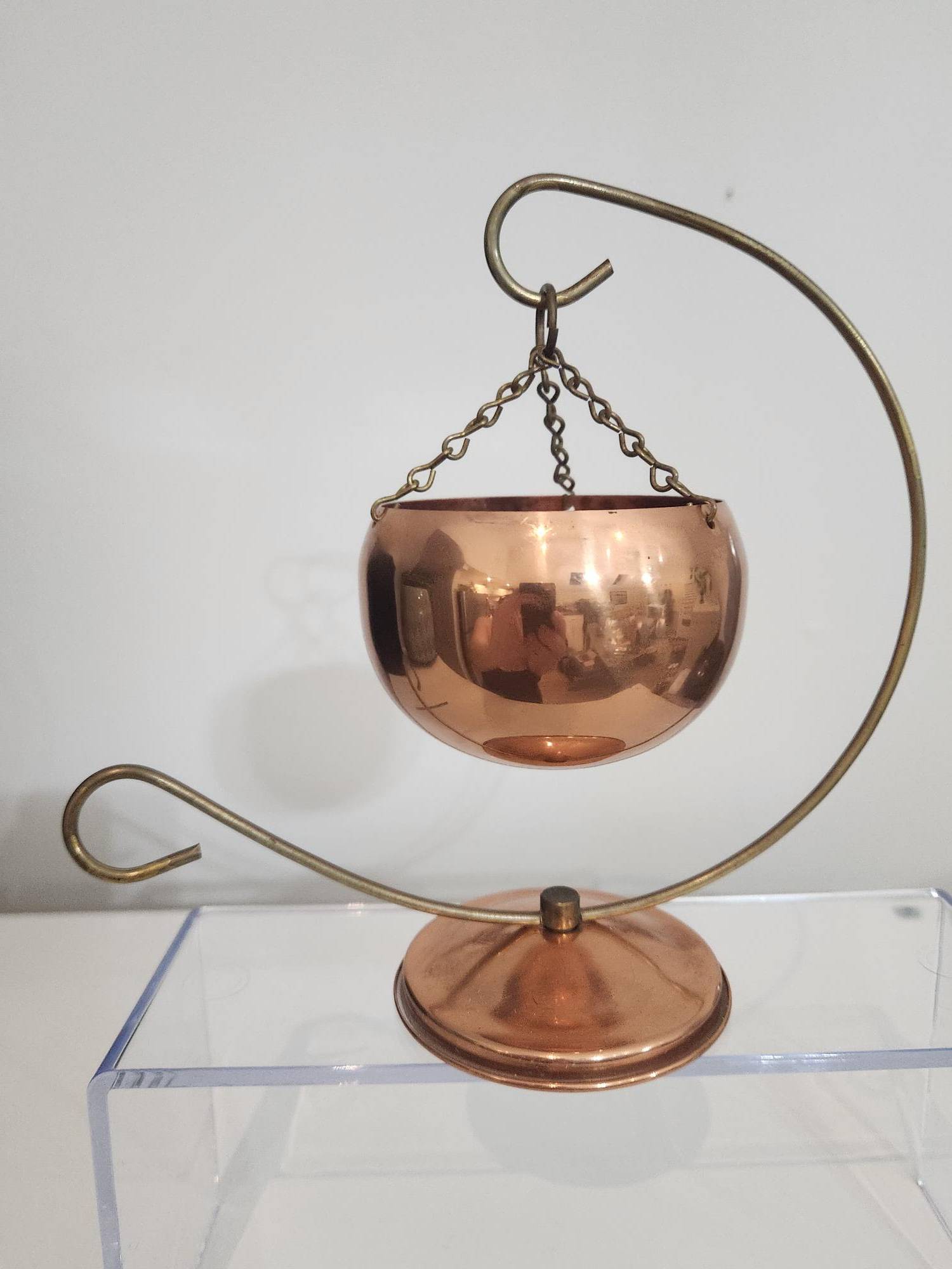 Vintage Copper Cauldron, Planter/Votive Holder w/ Brass Stand - photo 2