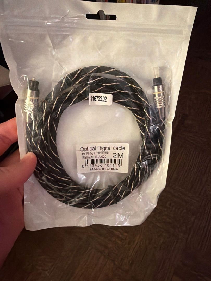 Optical Digital Audio Cable 2 m (Toslink) – Braided, New Sealed