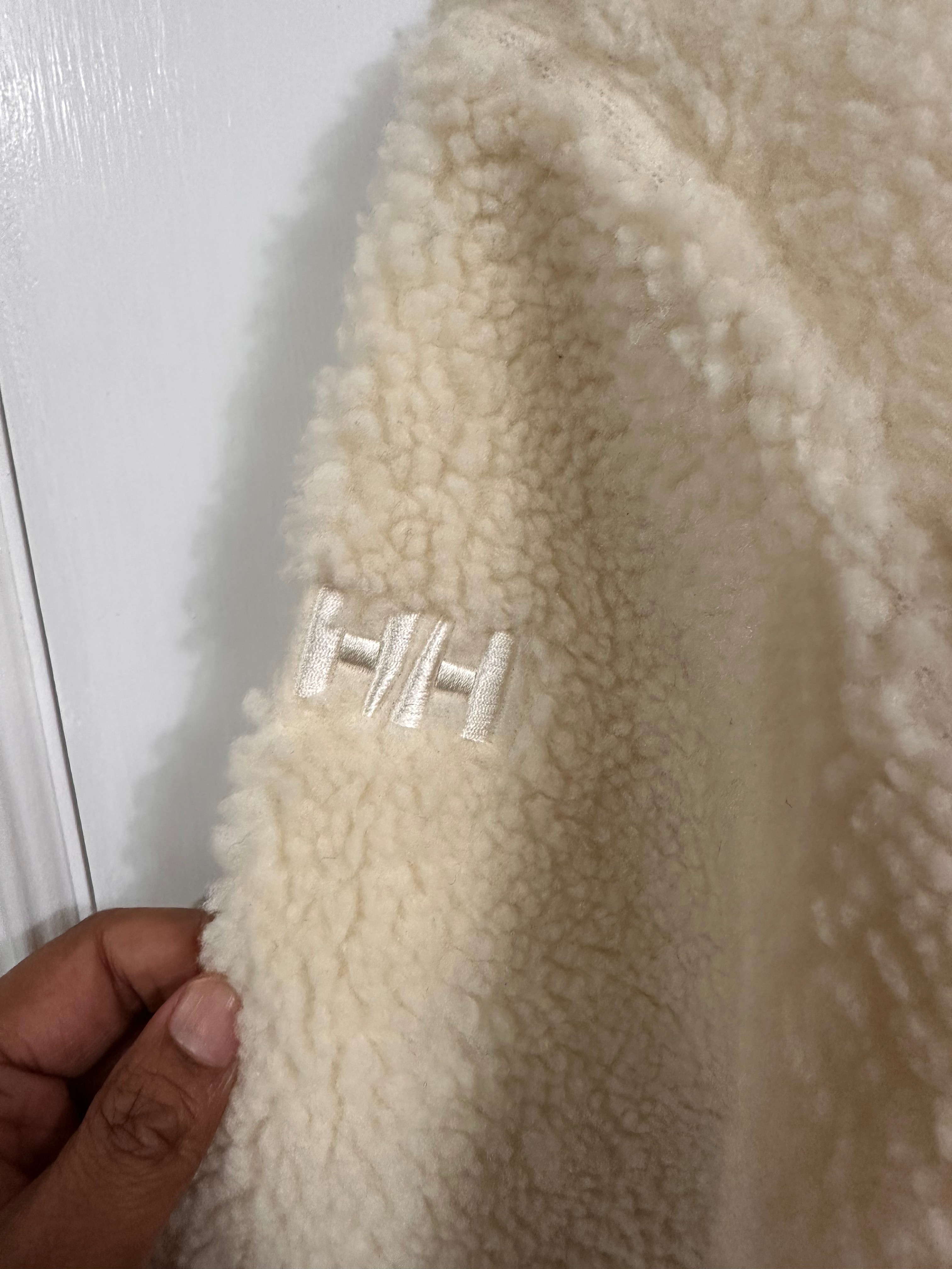 Women’s Long Pile Fleece Jacket • Cream Off-White Hooded Coat - photo 3
