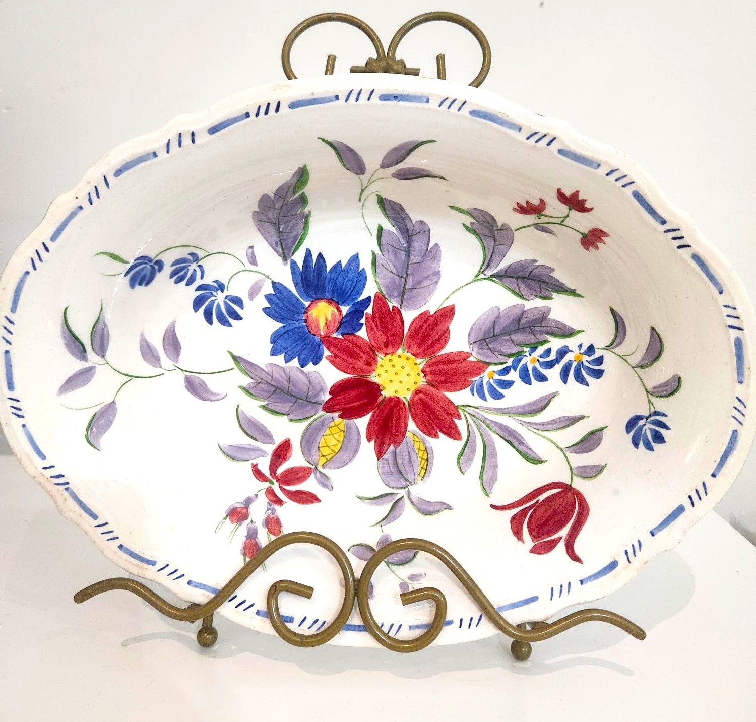 Antique Hand-Painted Floral Serving Bowl, "Melody" Pattern - photo 2