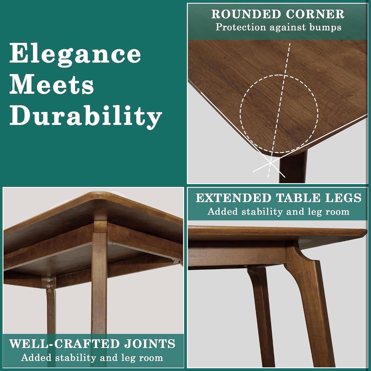 NEW: Solid Wood Dining Kitchen Table 48" Modern Easy Assembly - photo 4