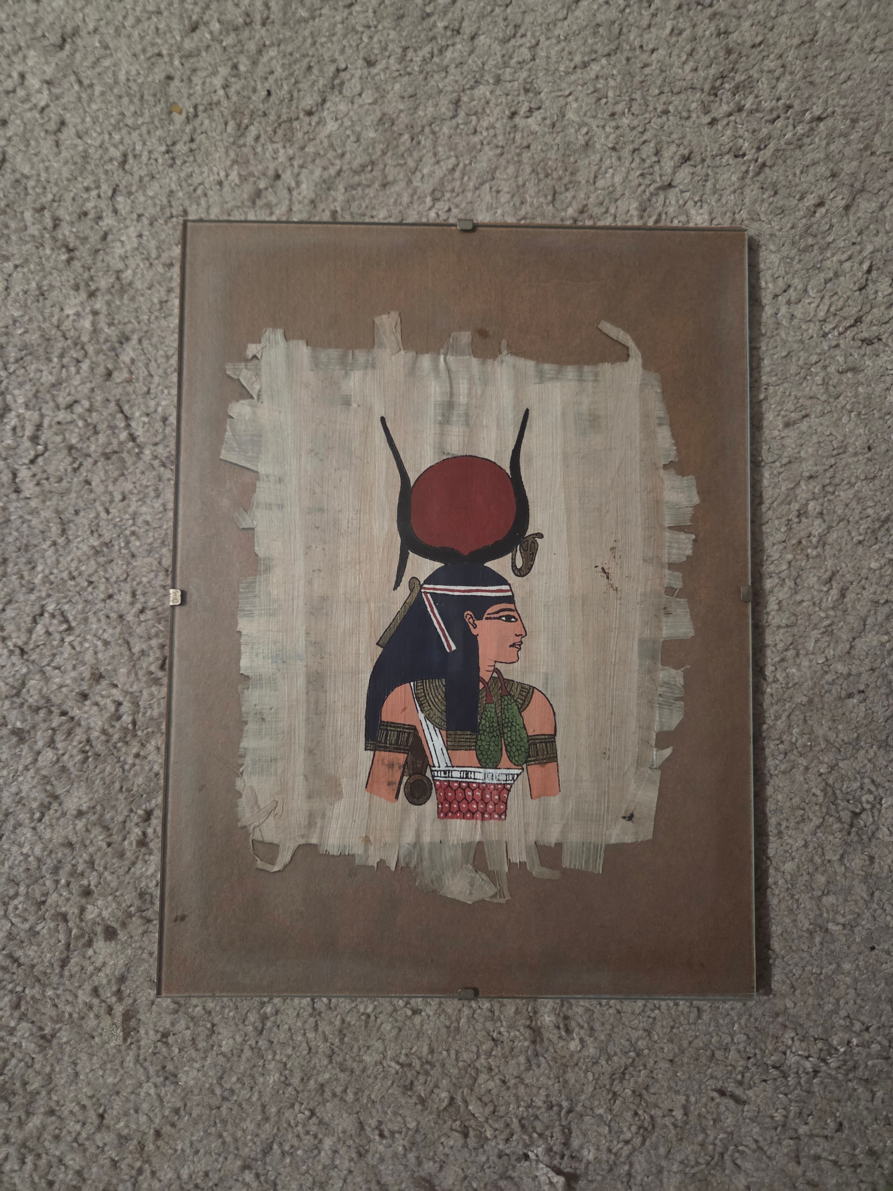 Vintage Egyptian Hand-Painted Papyrus Art, Goddess Hathor/Isis