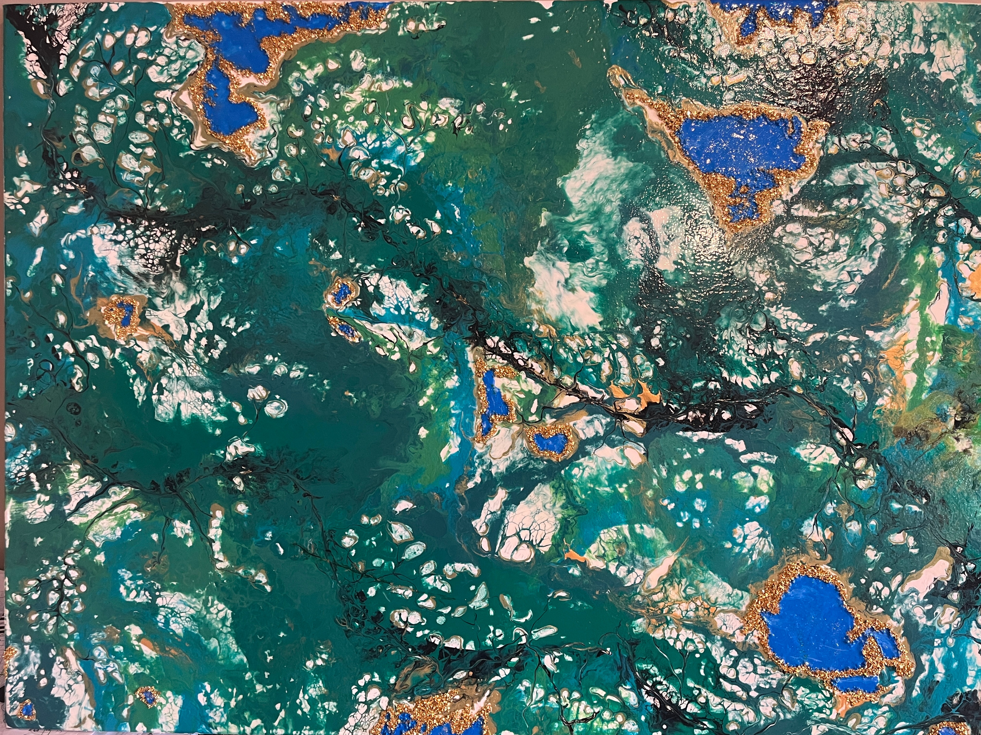 Unique aerial Canadian landscape painting nature seen  above