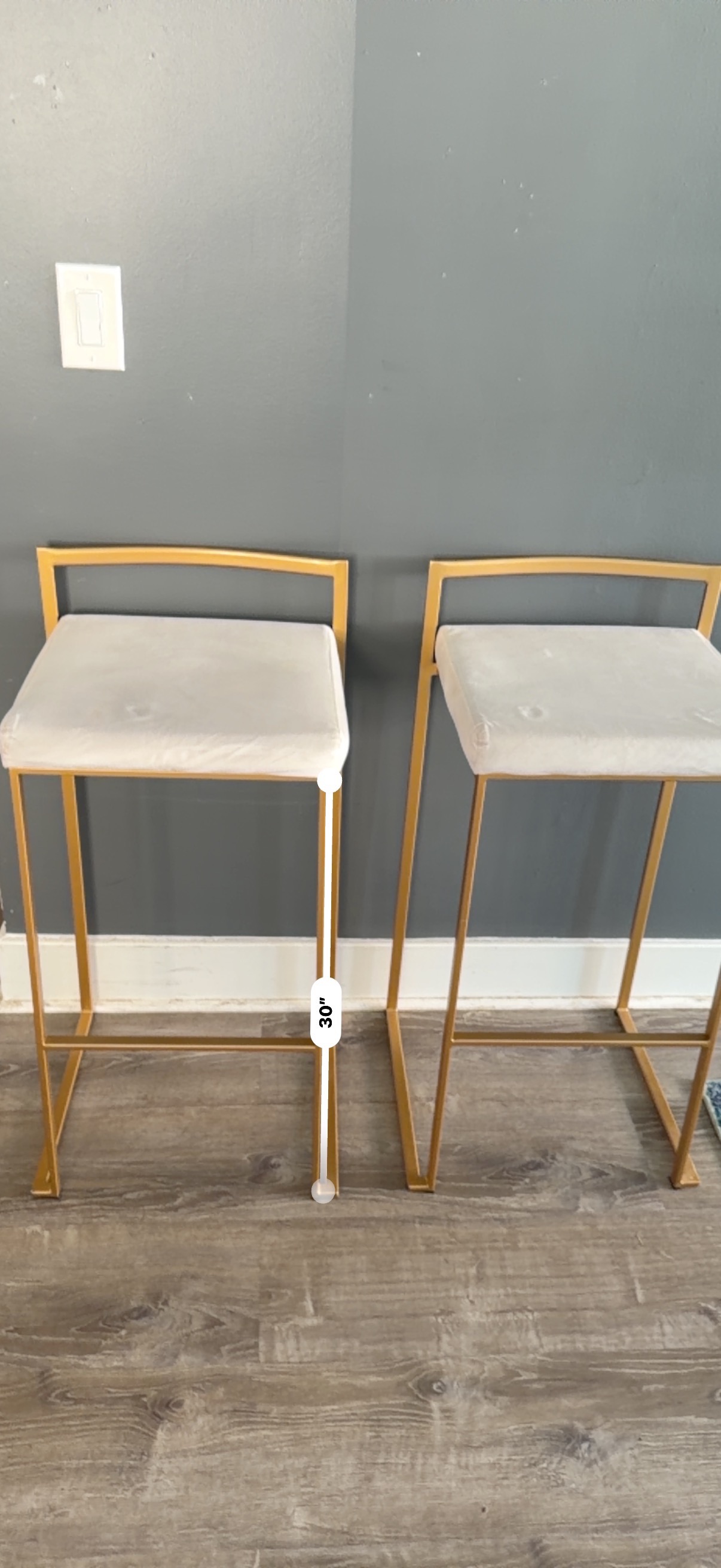 Set of 2 Gold and Cream Velvet Bar Stools