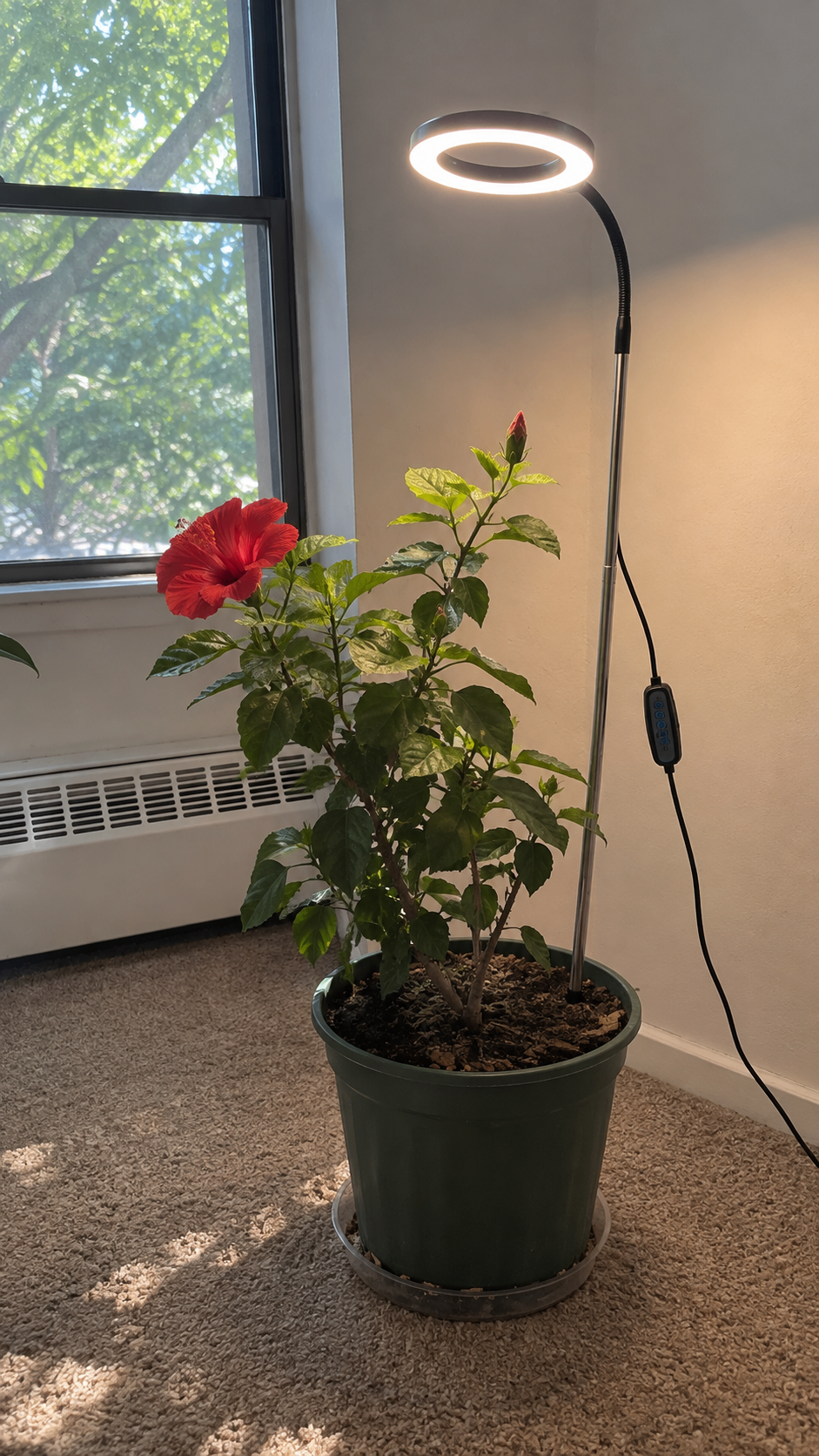 LED Halo Plant Grow Light w/ Telescoping Stake & Timer Control