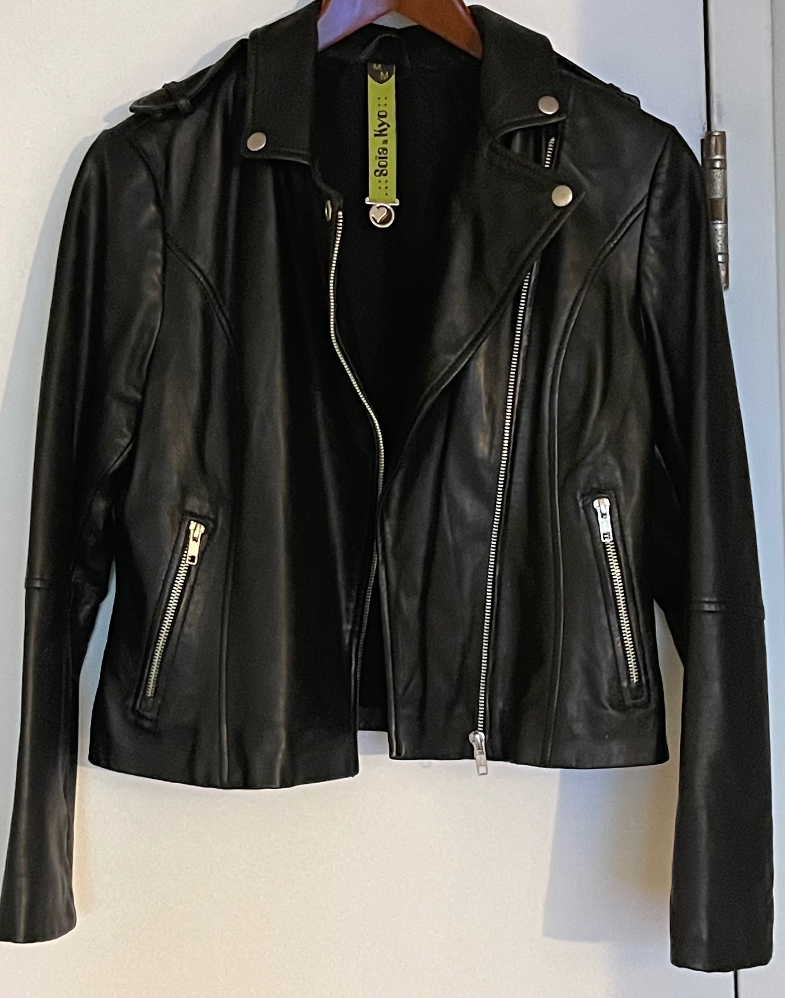 Unworn Soia & Kyo Genuine Leather Moto Jacket - Size M - photo 2