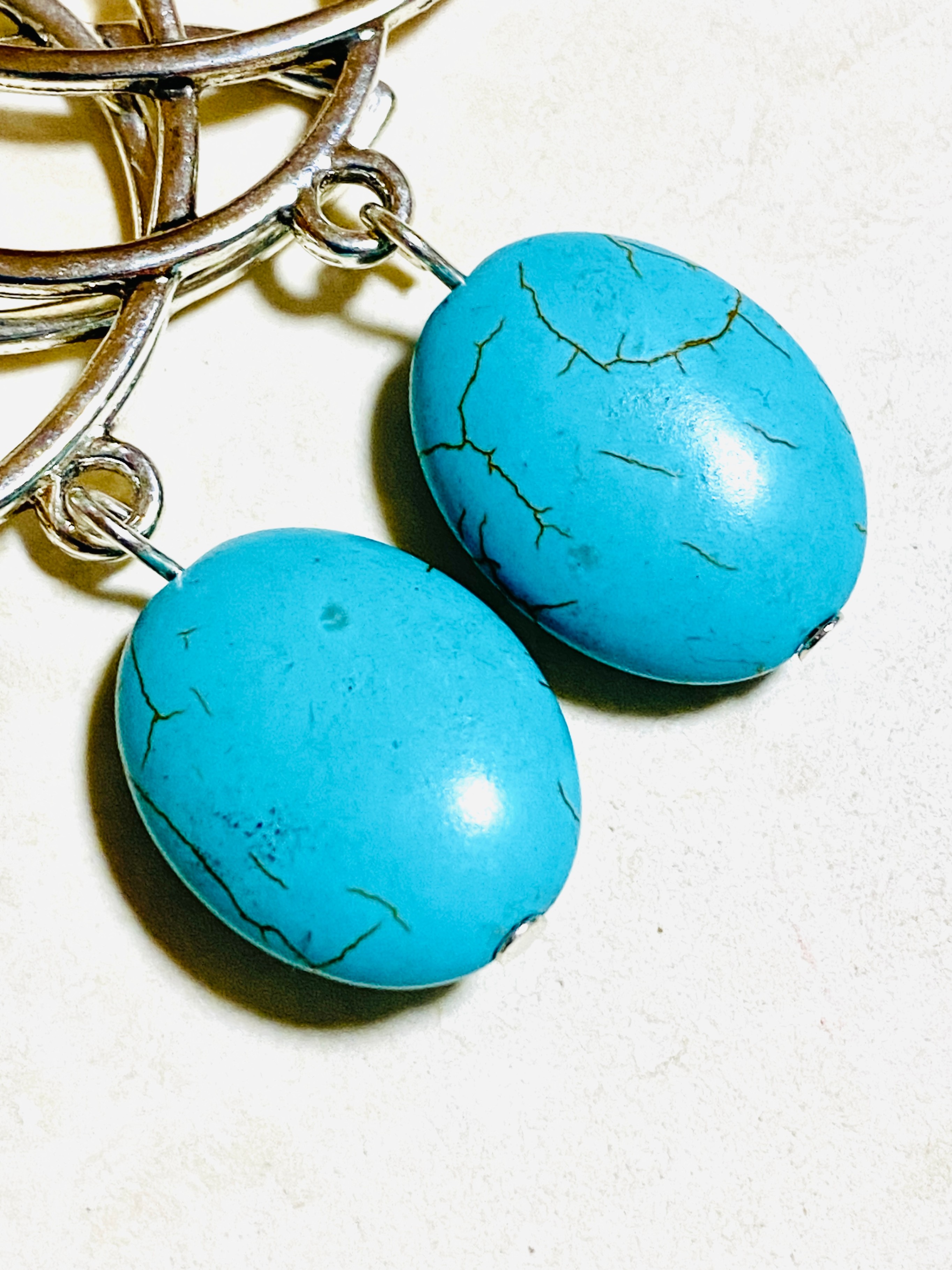 Blue Dyed Howlite Celtic Trinity Earrings, 925 Silver Hooks - photo 3