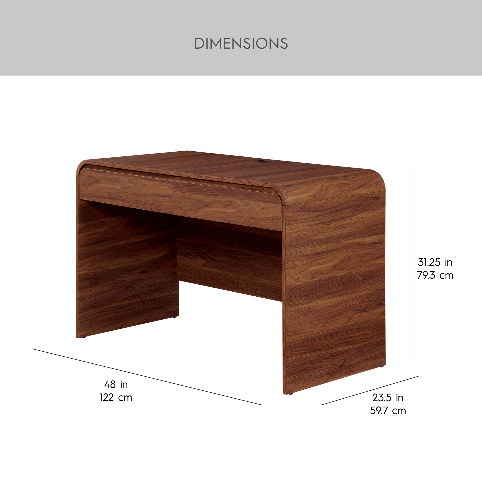 Juliet Curved Desk with Storage, Adults and Teens, Walnut Finish - photo 2