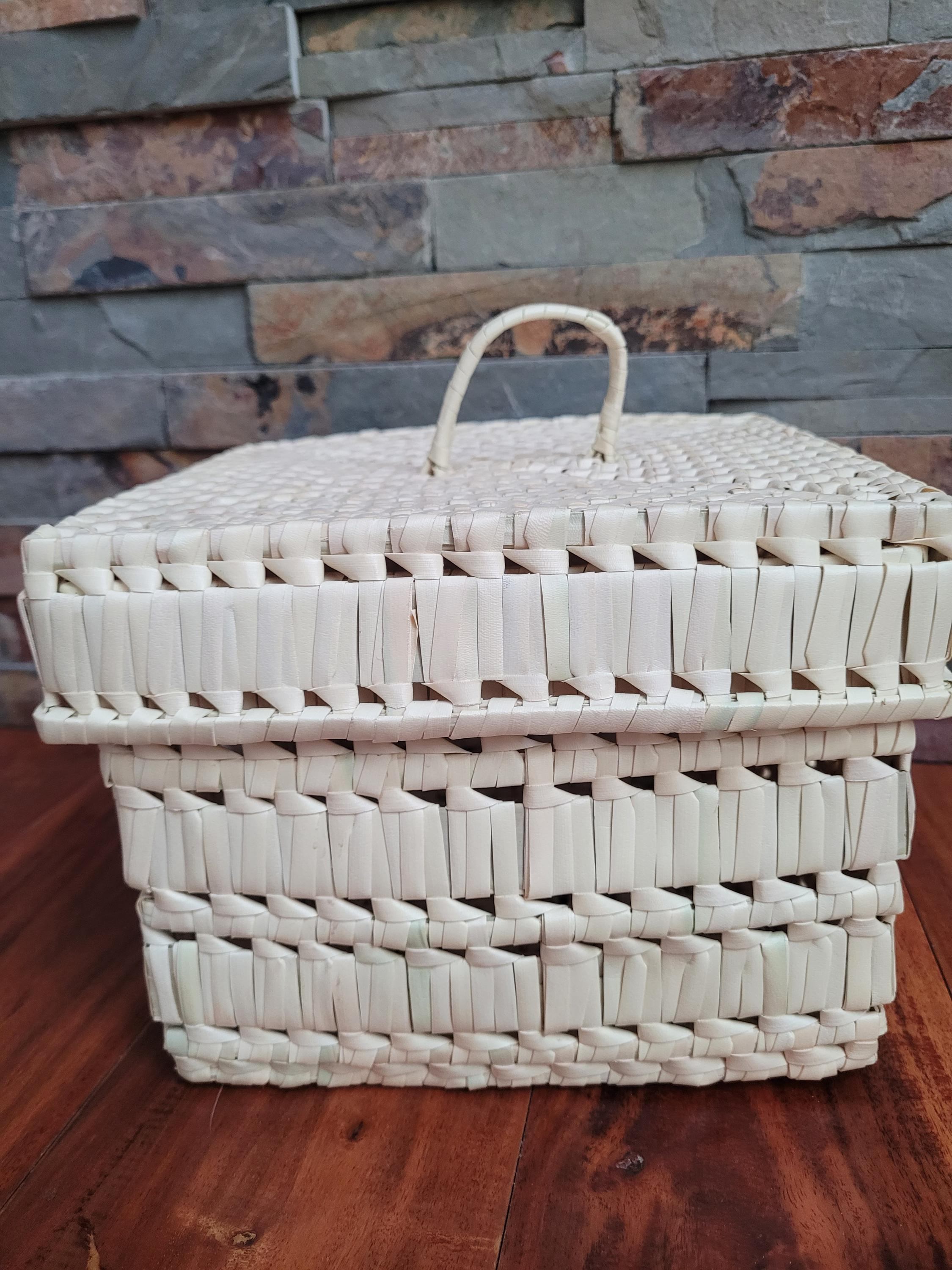 Hand woven eco friendly palm leaf storage box