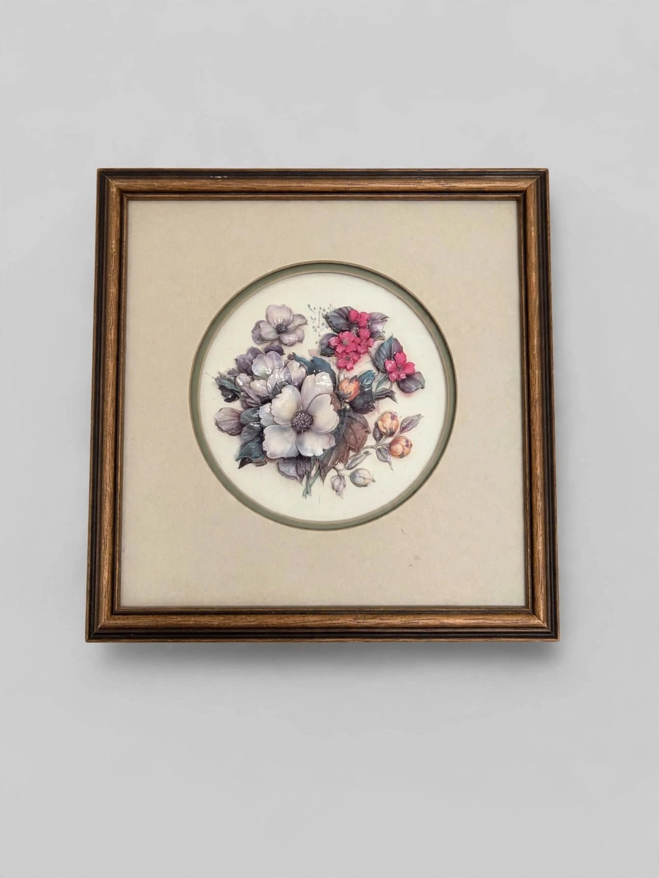 Vintage 3D Floral Paper Tole Framed Art White Pink Bouquet - photo 5