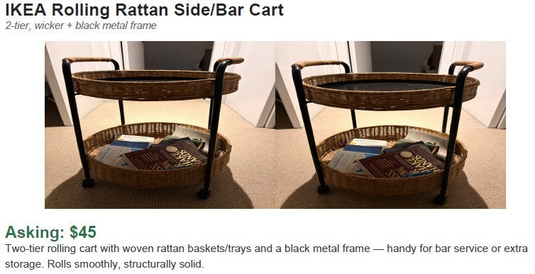 IKEA Rolling Rattan Side/Bar Cart
