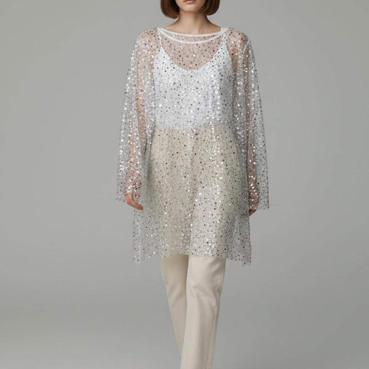 Silver Sequin Tunic Top – Size M – Brand New