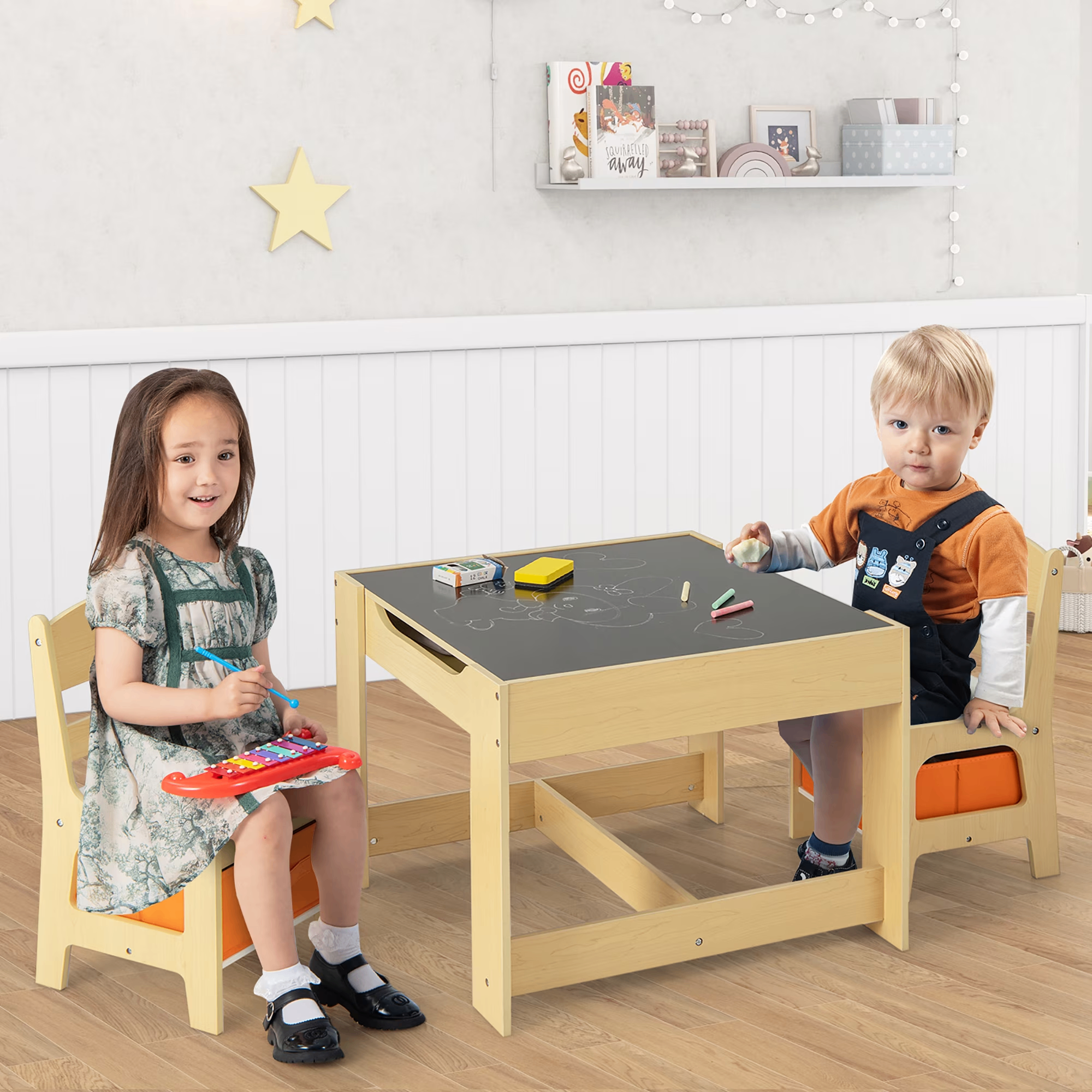 Kids Table & Chairs Set – With Storage, Blackboard & Whiteboard