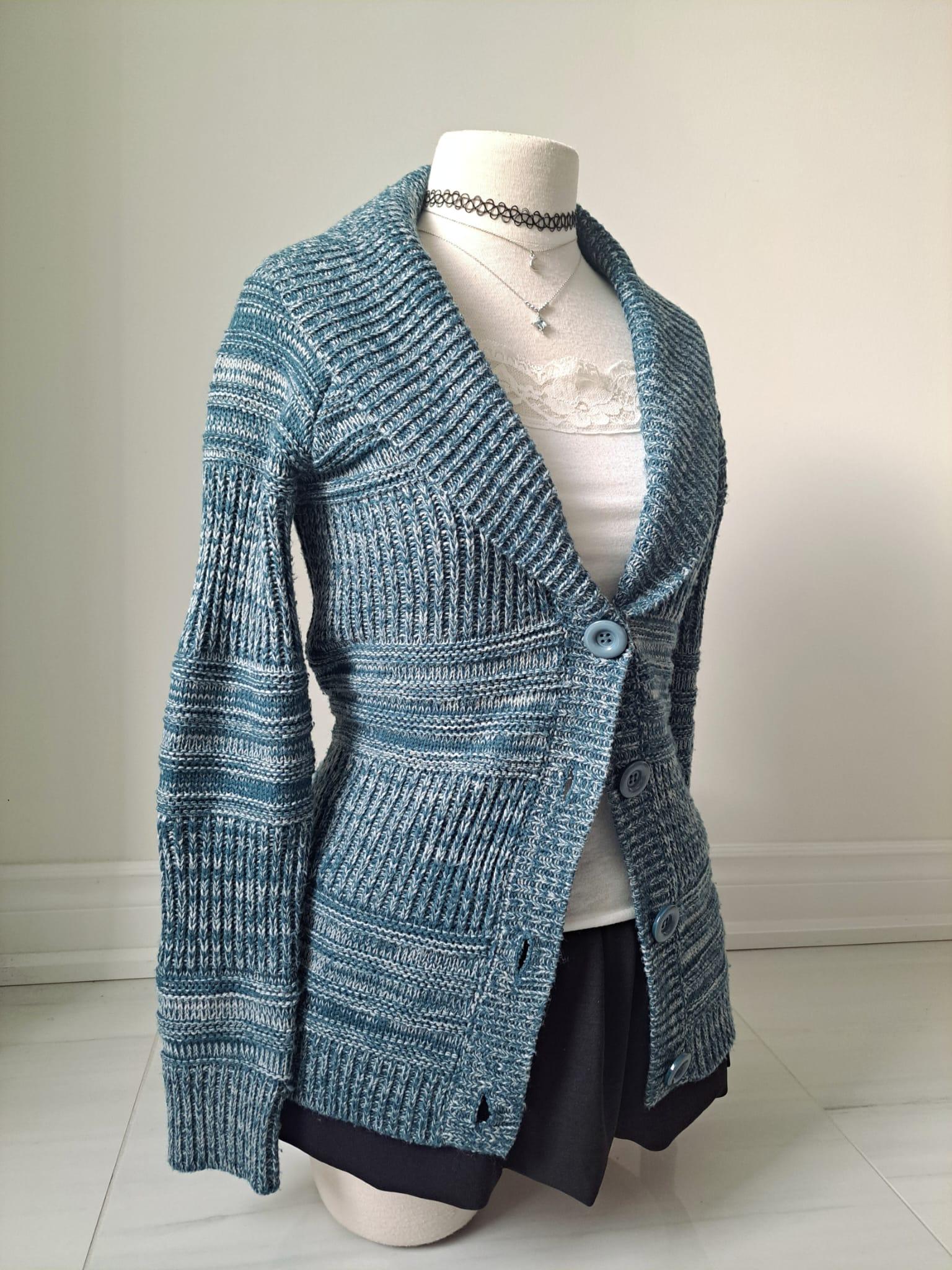 🐳 Y2K Teal-Blue Textured Button Front Knit Cardigan Sweater - photo 2
