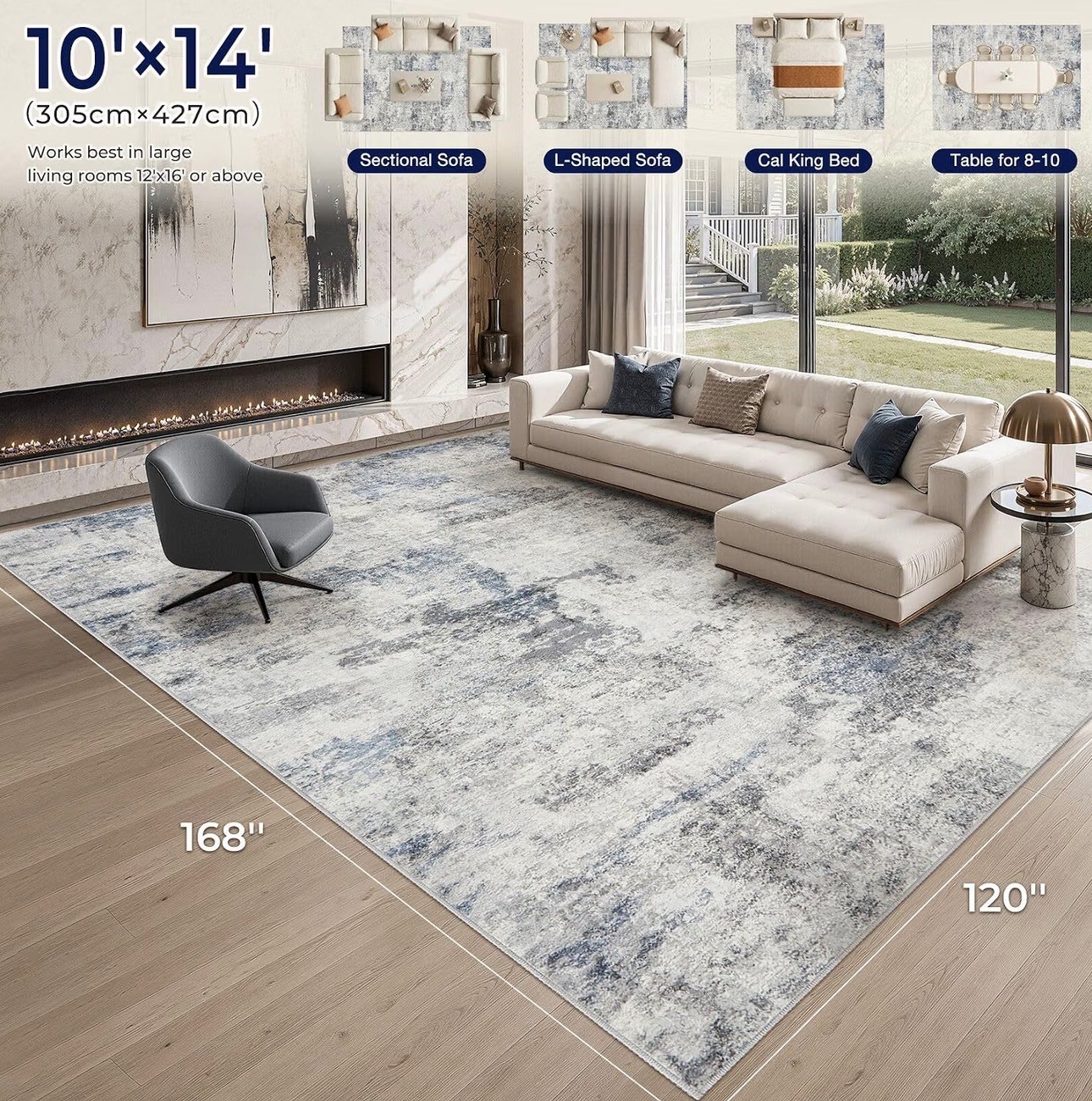 10x14' Area Rug Washable Neutral Modern Low Pile Soft Thin - photo 3