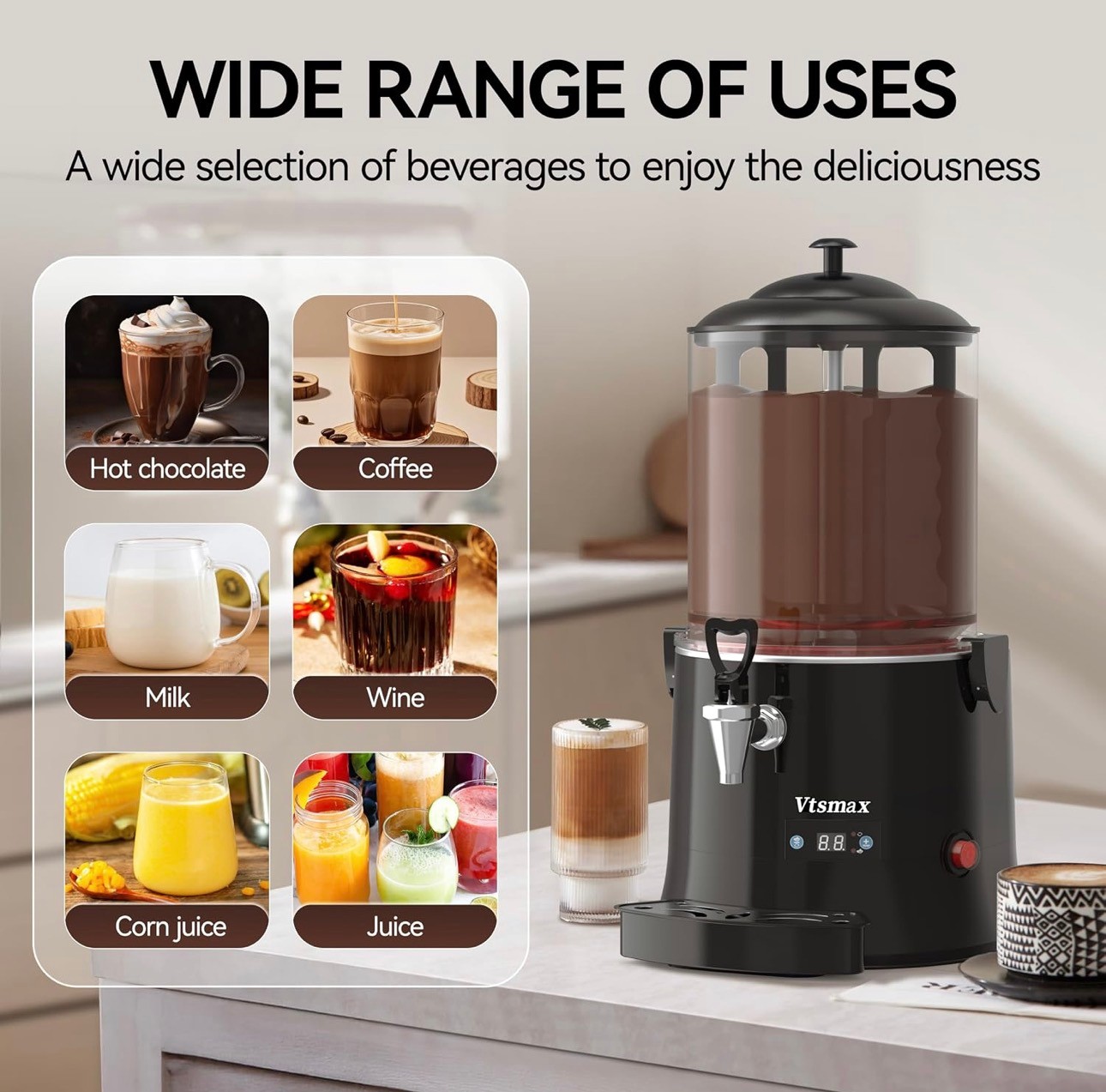 Commercial Hot Chocolate Machine 10L Beverage Dispenser Heat Adj - photo 2