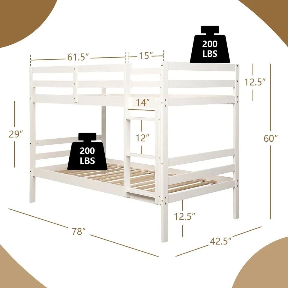 BNIB White Wooden Bunk Bed Frame twin size - photo 3