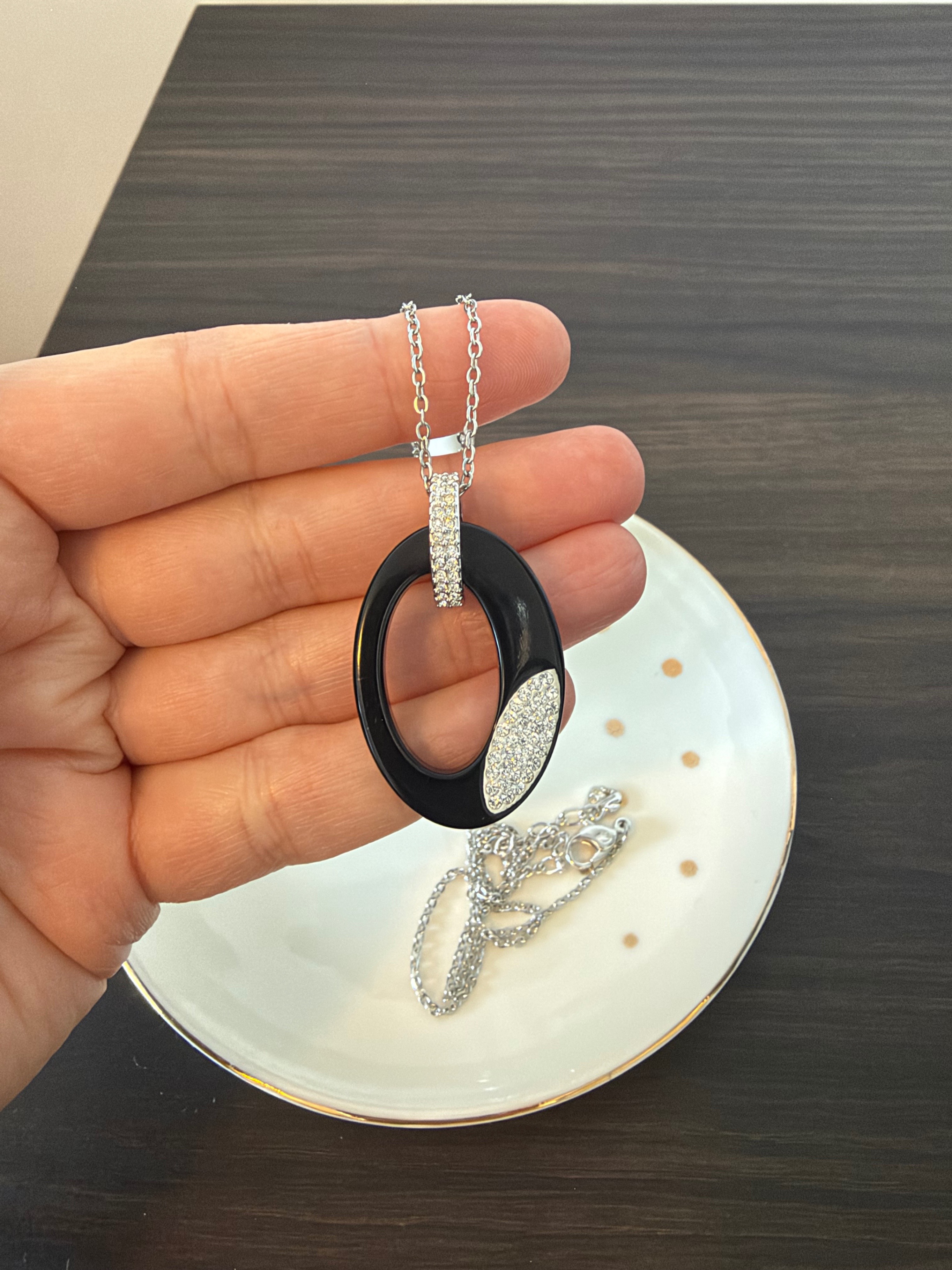 Swarovski Black Ceramic Crystal Oval Pendant Necklace - photo 3