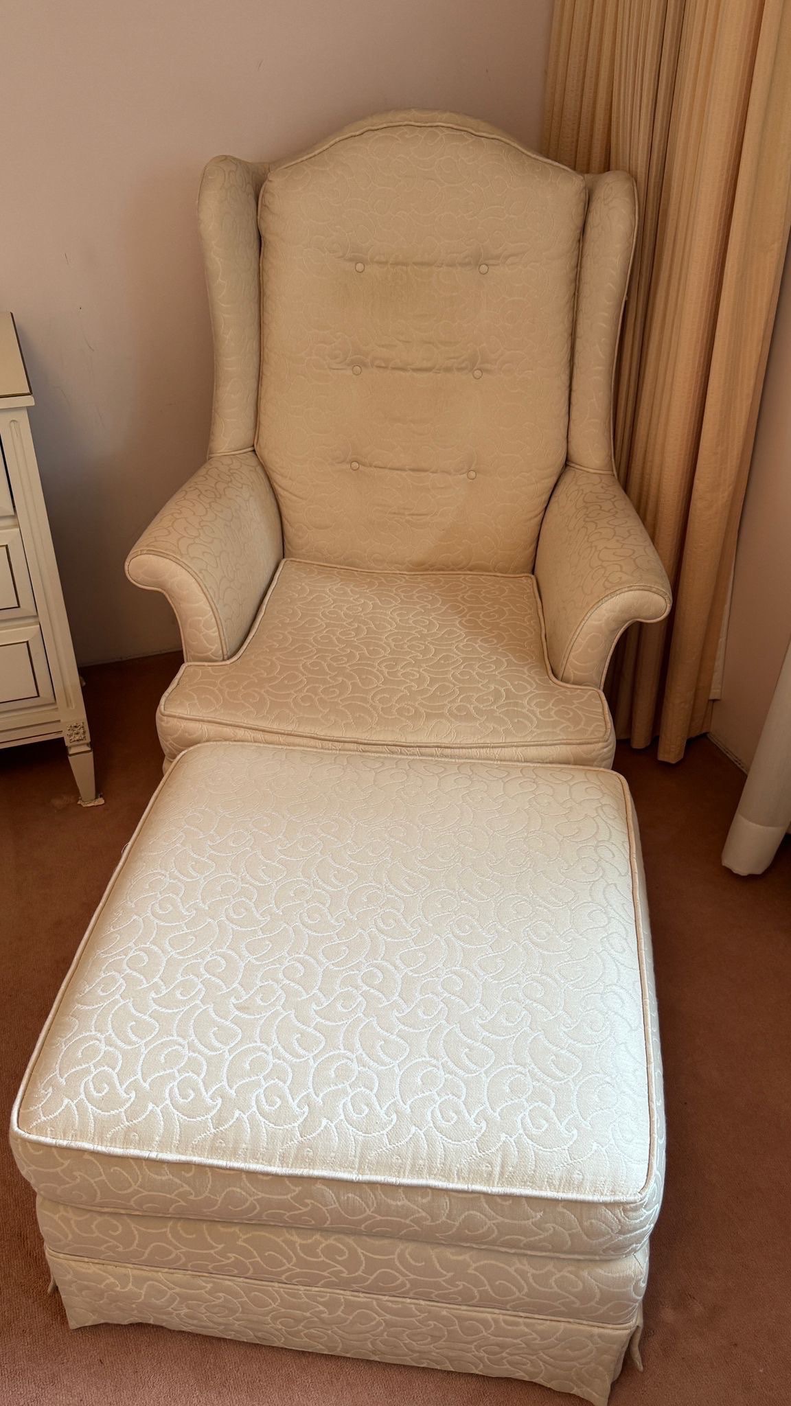 Upholstered Armchair & Ottoman – C$160
