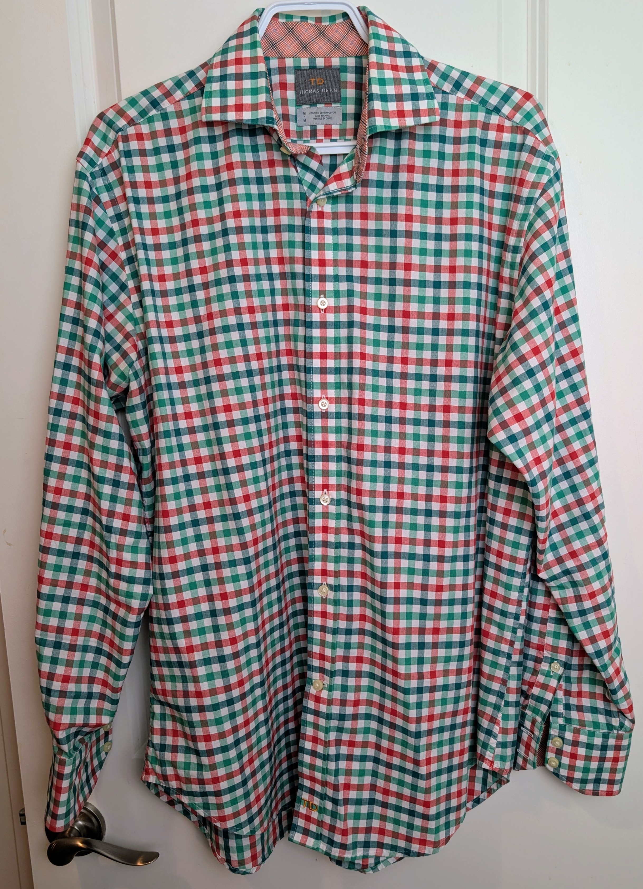 Thomas Dean 100% Pima Cotton Plaid Long Sleeve Button-Down Shirt