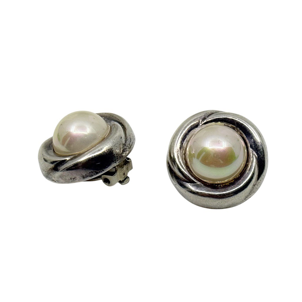 Vintage Barra sterling silver made pearl clip on earrings - photo 3