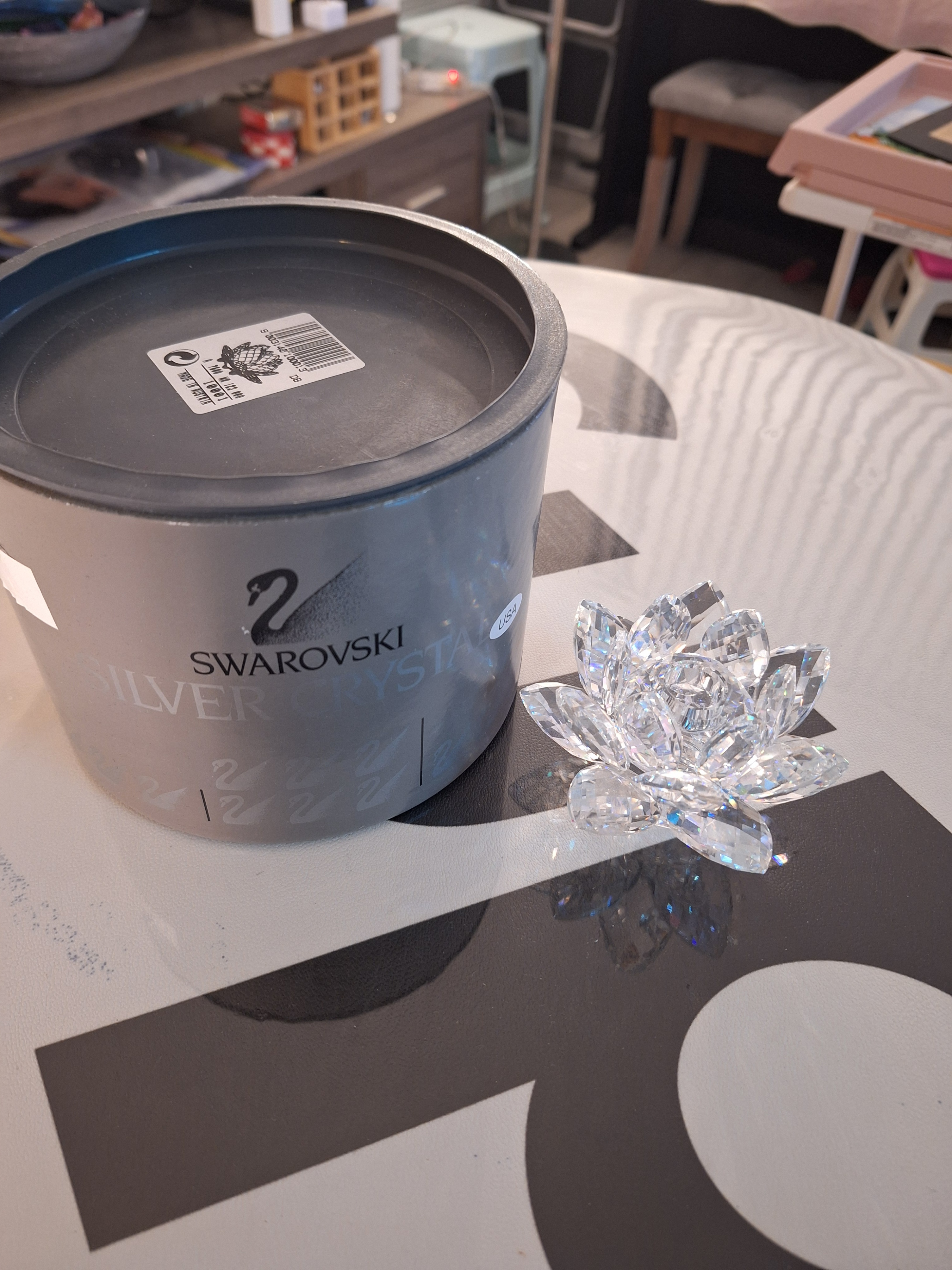Vintage Swarovski Silver Crystal Waterlily Lotus Flower Candle