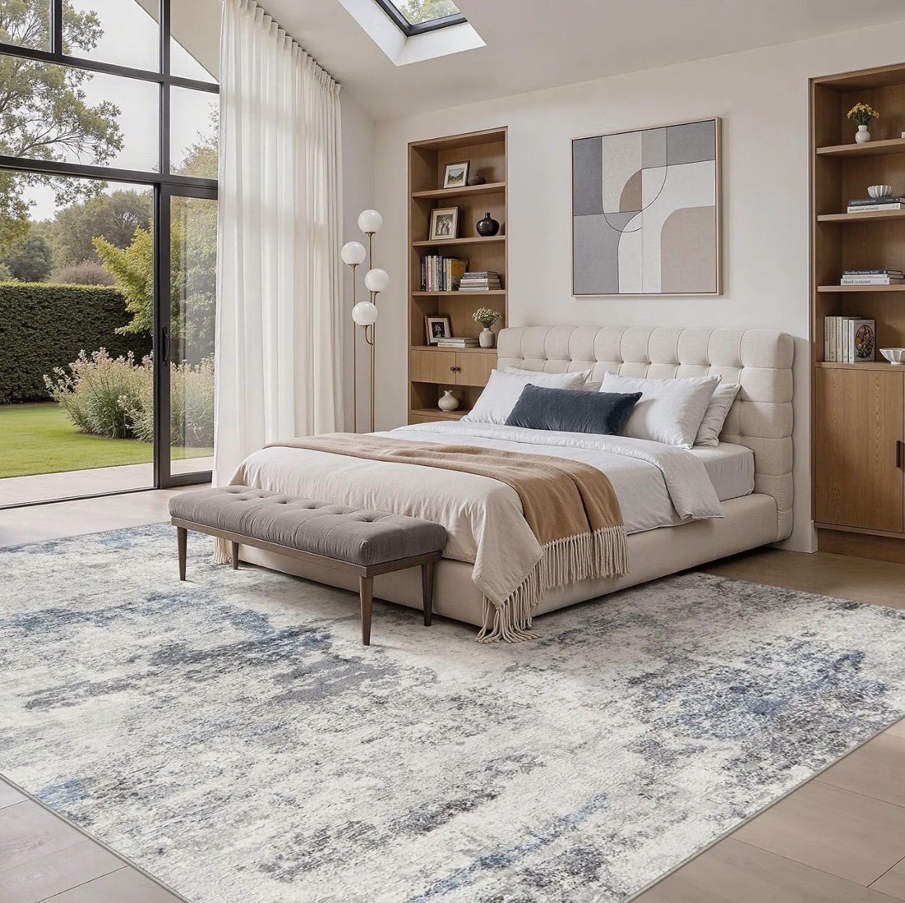 10x14' Area Rug Washable Neutral Modern Low Pile Soft Thin - photo 4