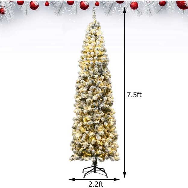 7.5ft Pre‑Lit Pencil Snow‑Flocked Christmas Tree - photo 2