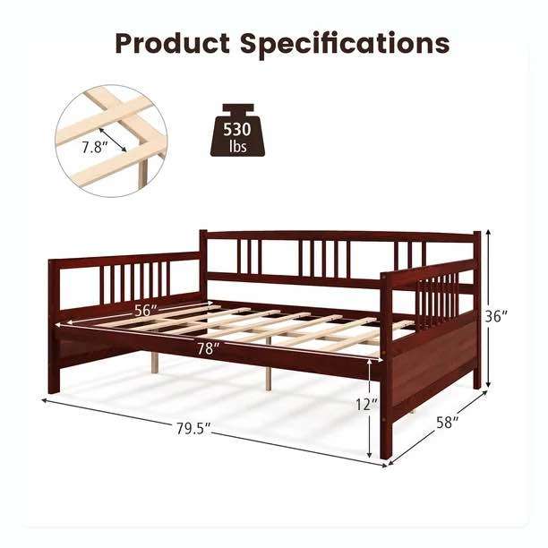 BNIB Full Size Daybed, Wooden Daybed Sofa Bed Frame - photo 3