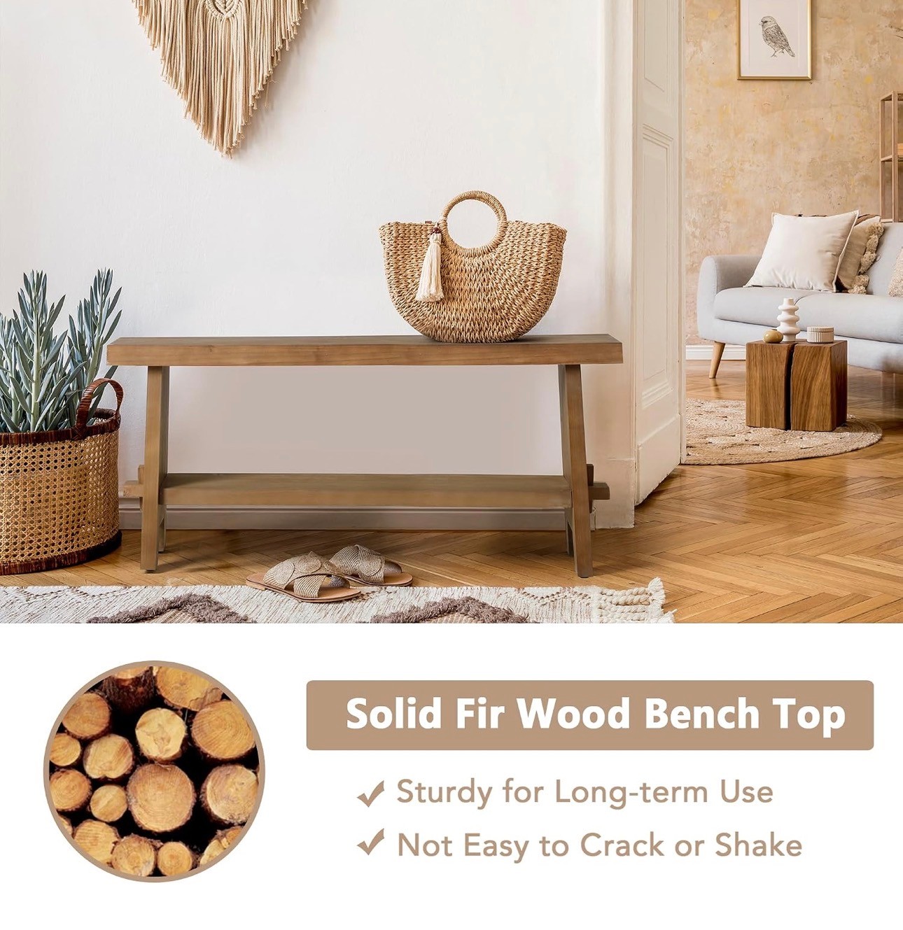 NEW: Entryway Bench 43.3" Indoor Solid Wood Bench - photo 5