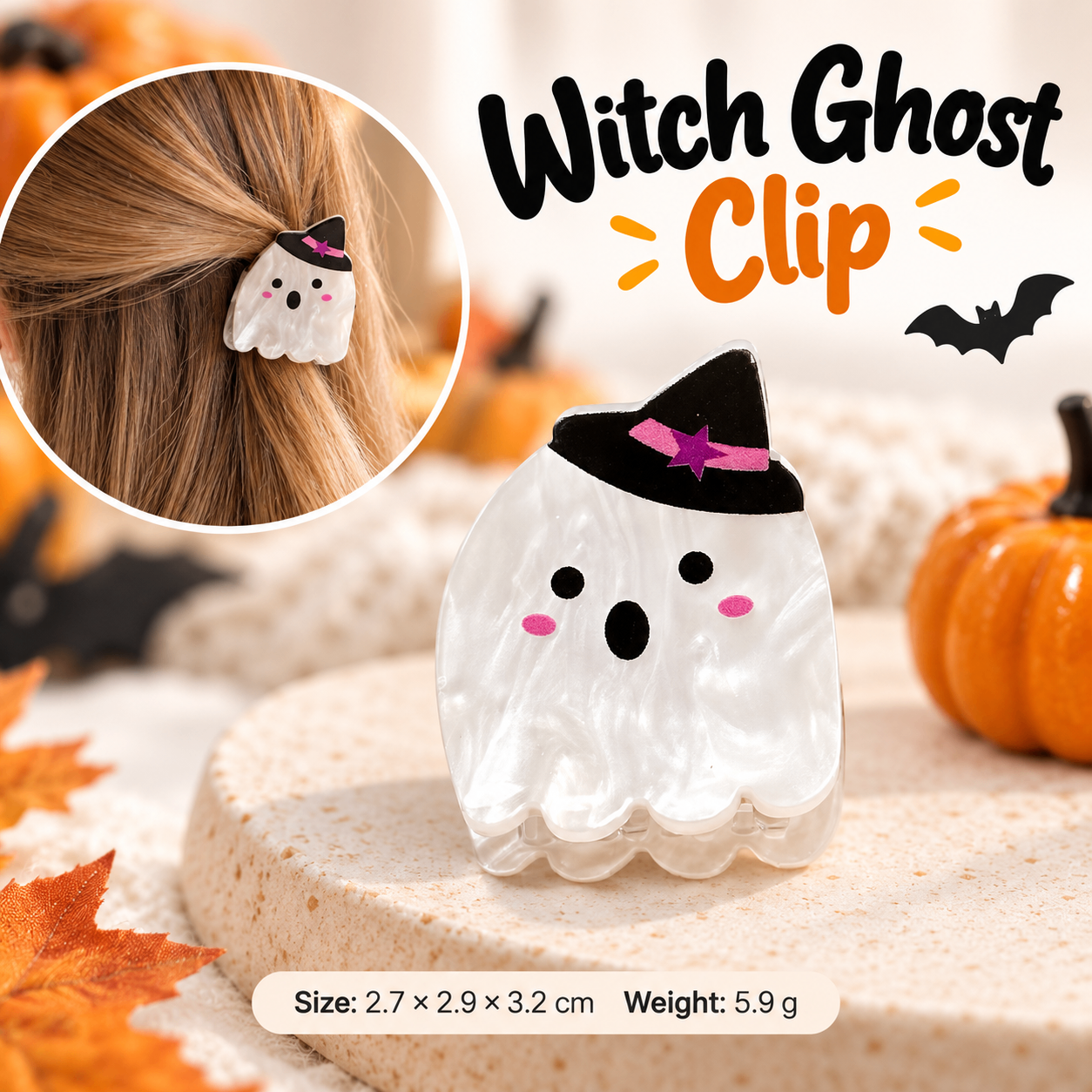Halloween Hair Clips Set – Ghost, Pumpkin & Black Cat - photo 2