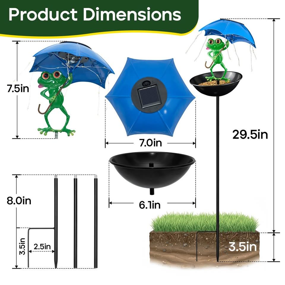 Solar Frog Garden Light – Umbrella & Feeder Bowl - photo 3