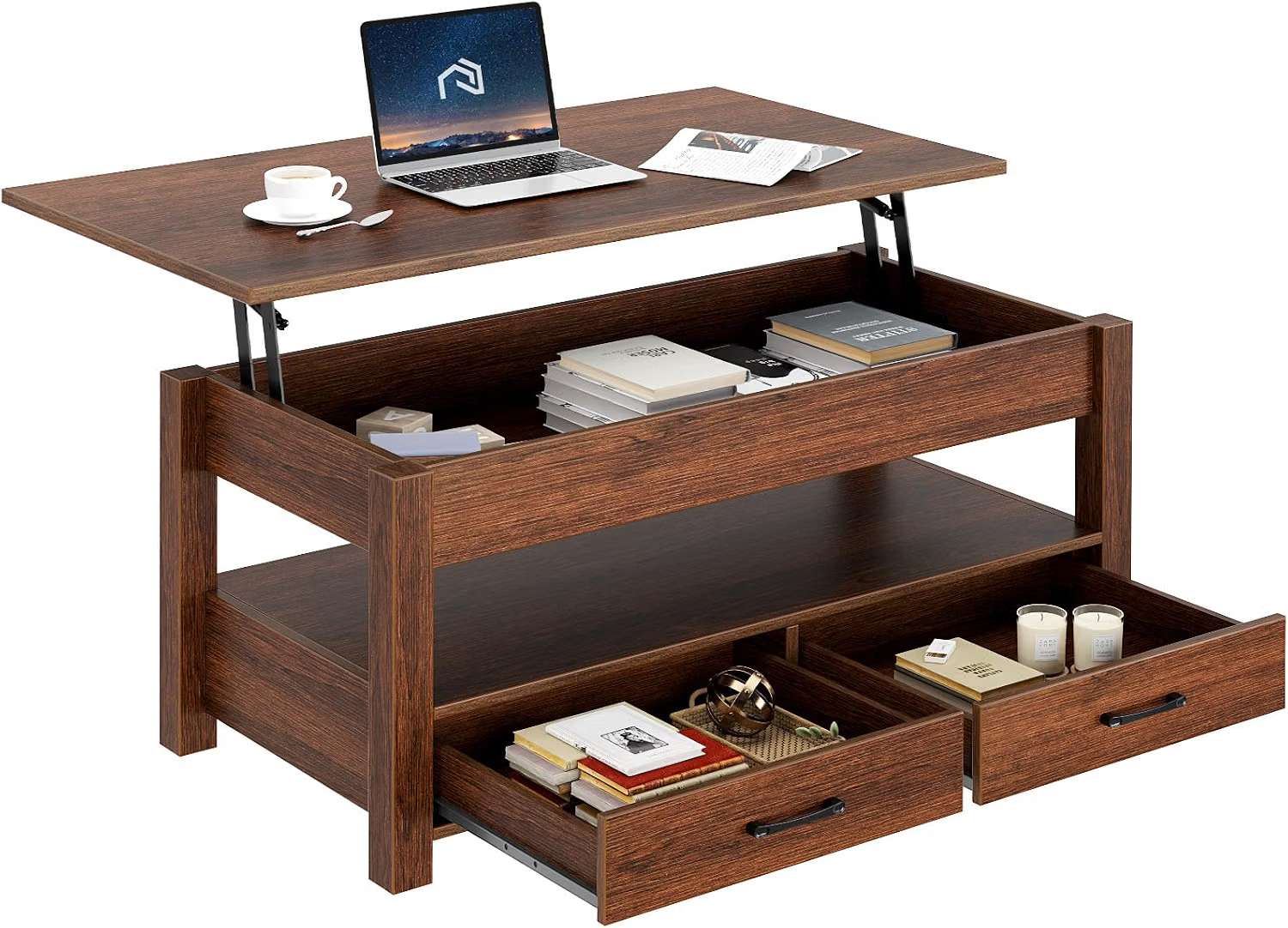 LIFT TOP COFFEE TABLE W DRAWERS