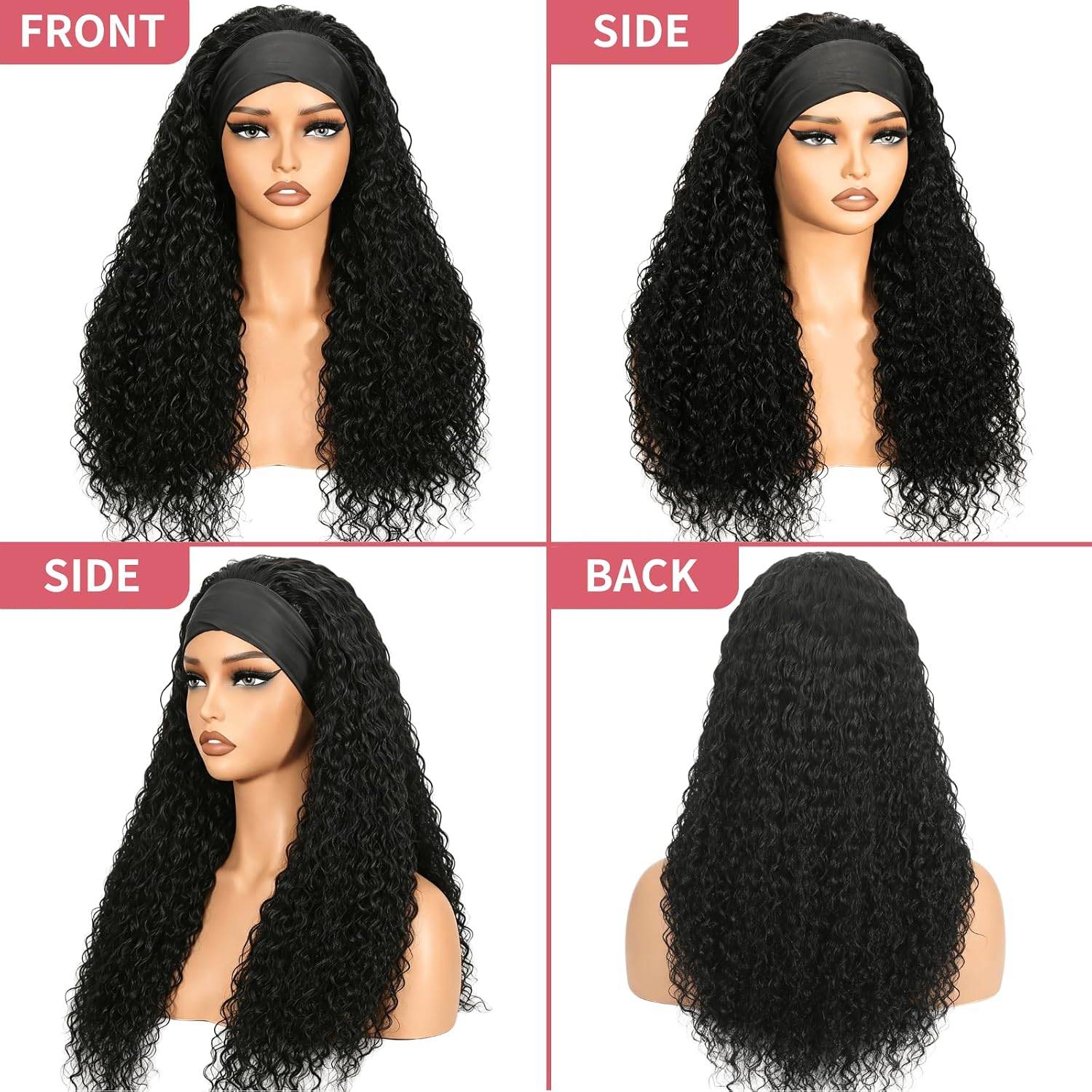 NEW~ 100% Human Hair Headband Wig – 22" Deep Wave - photo 2