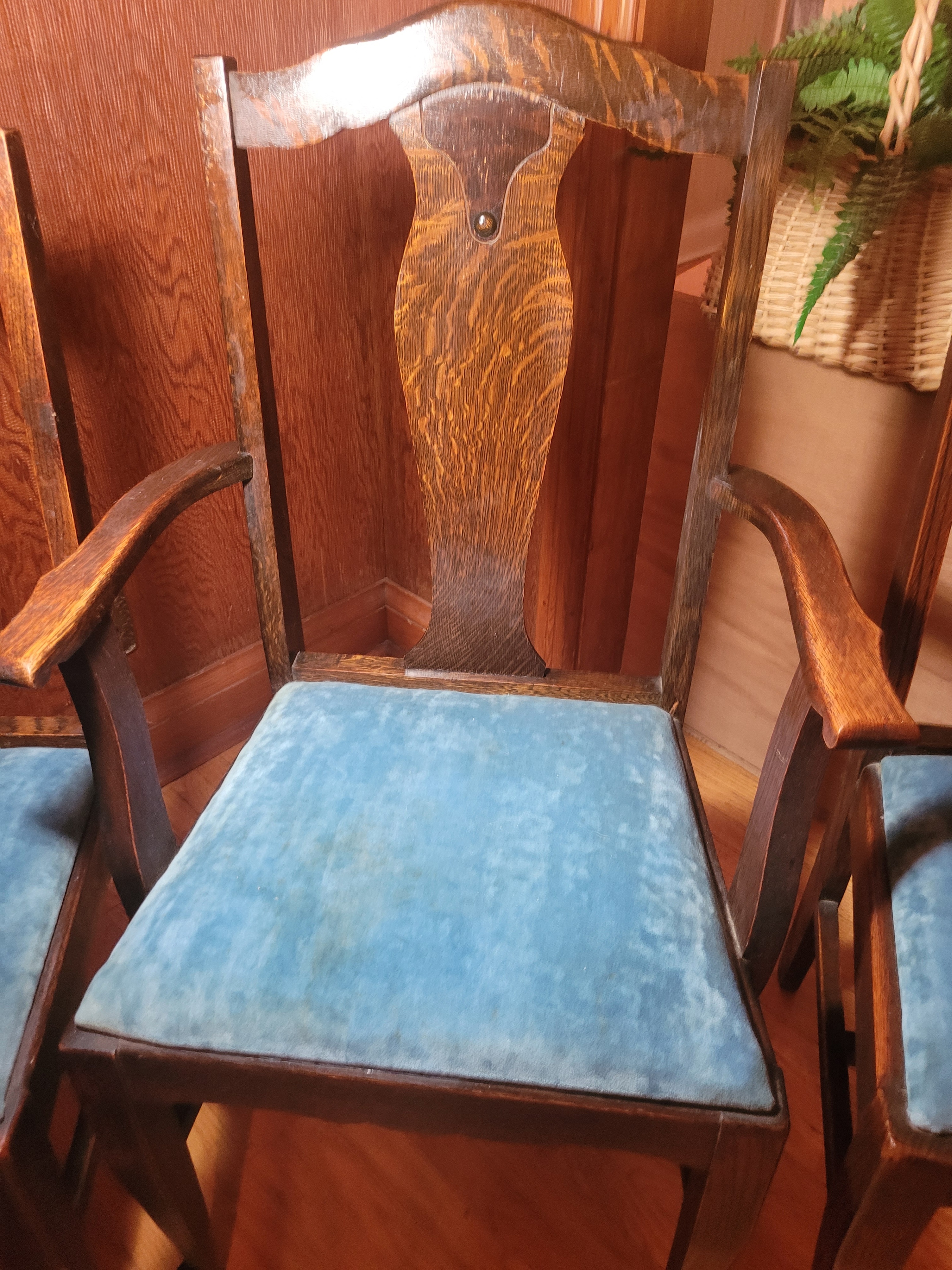 1910 Antique Quarter Sawn Tiger Oak Dining Chairs Set of 4 - photo 3