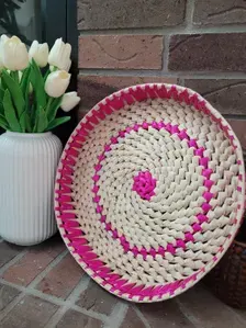 Round Palm Leaf tray/Storage/Basket , Handwoven Palm Leaf tray - photo 3