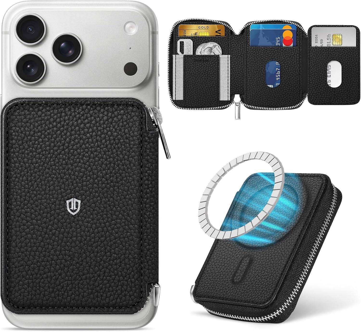 SHIELDON Genuine Leather Wallet for MagSafe, 12 Card Holder