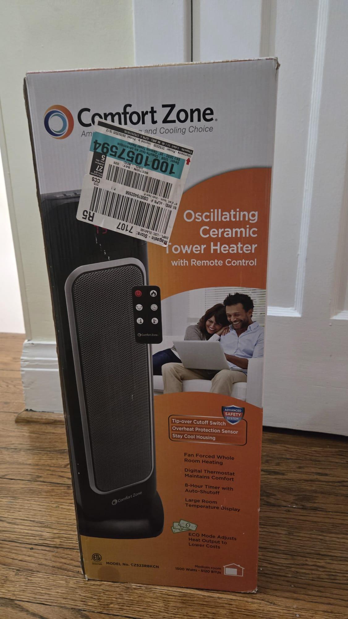 Comfort Zone 23 inch Oscillating Ceramic Tower Heater