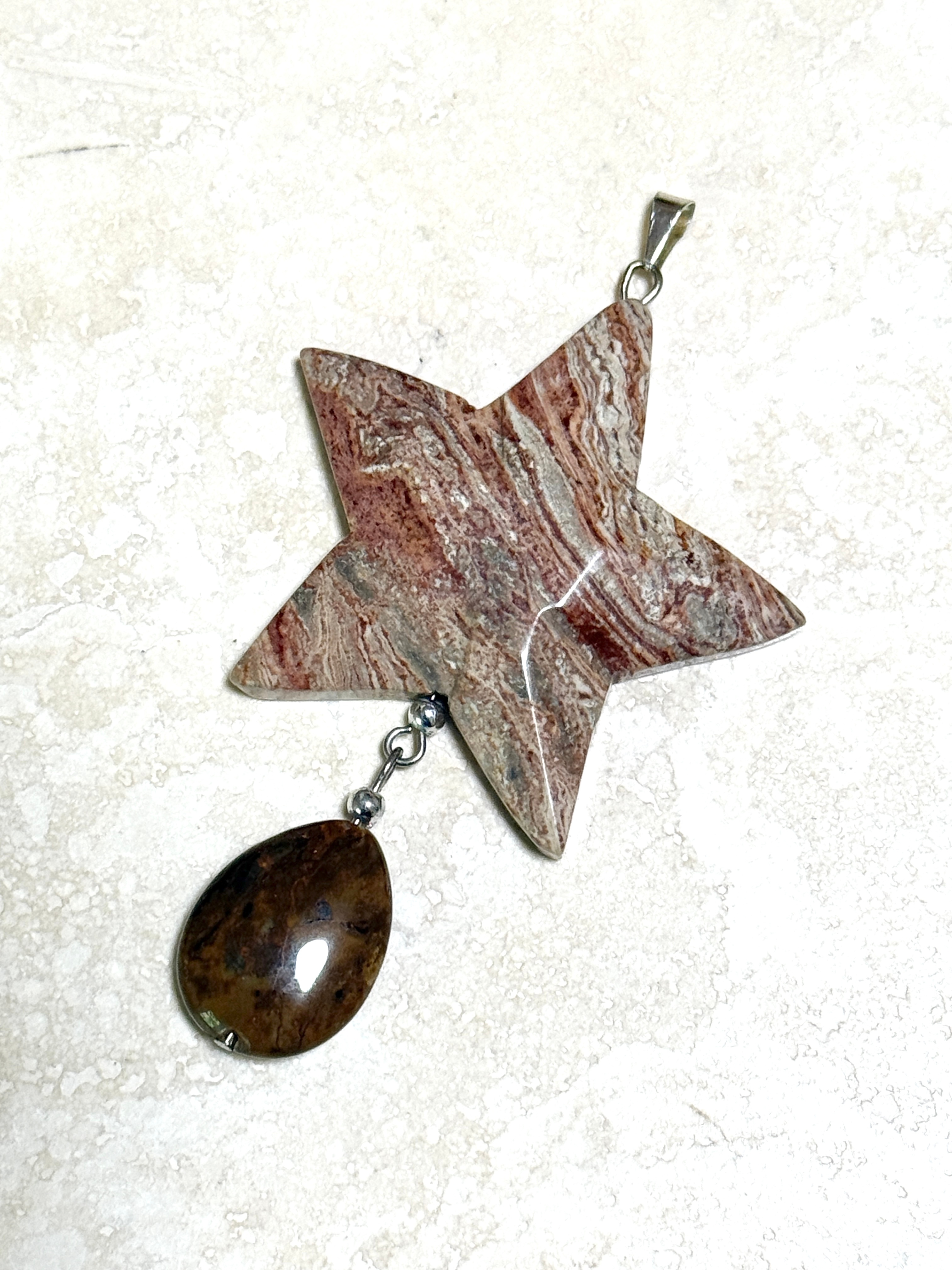 Large Earthy Crazy Lace Agate Pendant, Gemstone Star Pendant - photo 4