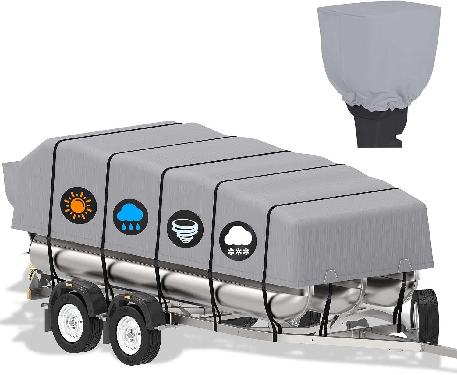 19-21 FT Pontoon Boat Cover, 900D Waterproof UV, Motor Cover - photo 4